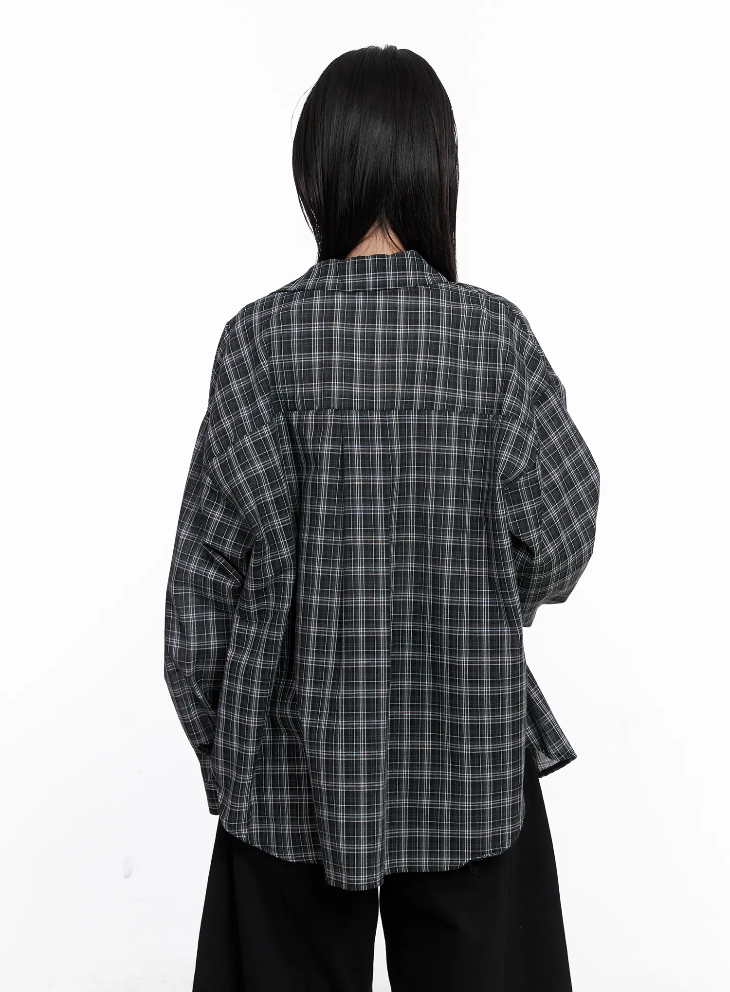 Oversized Plaid Button Up Shirt CS512 - Image 7