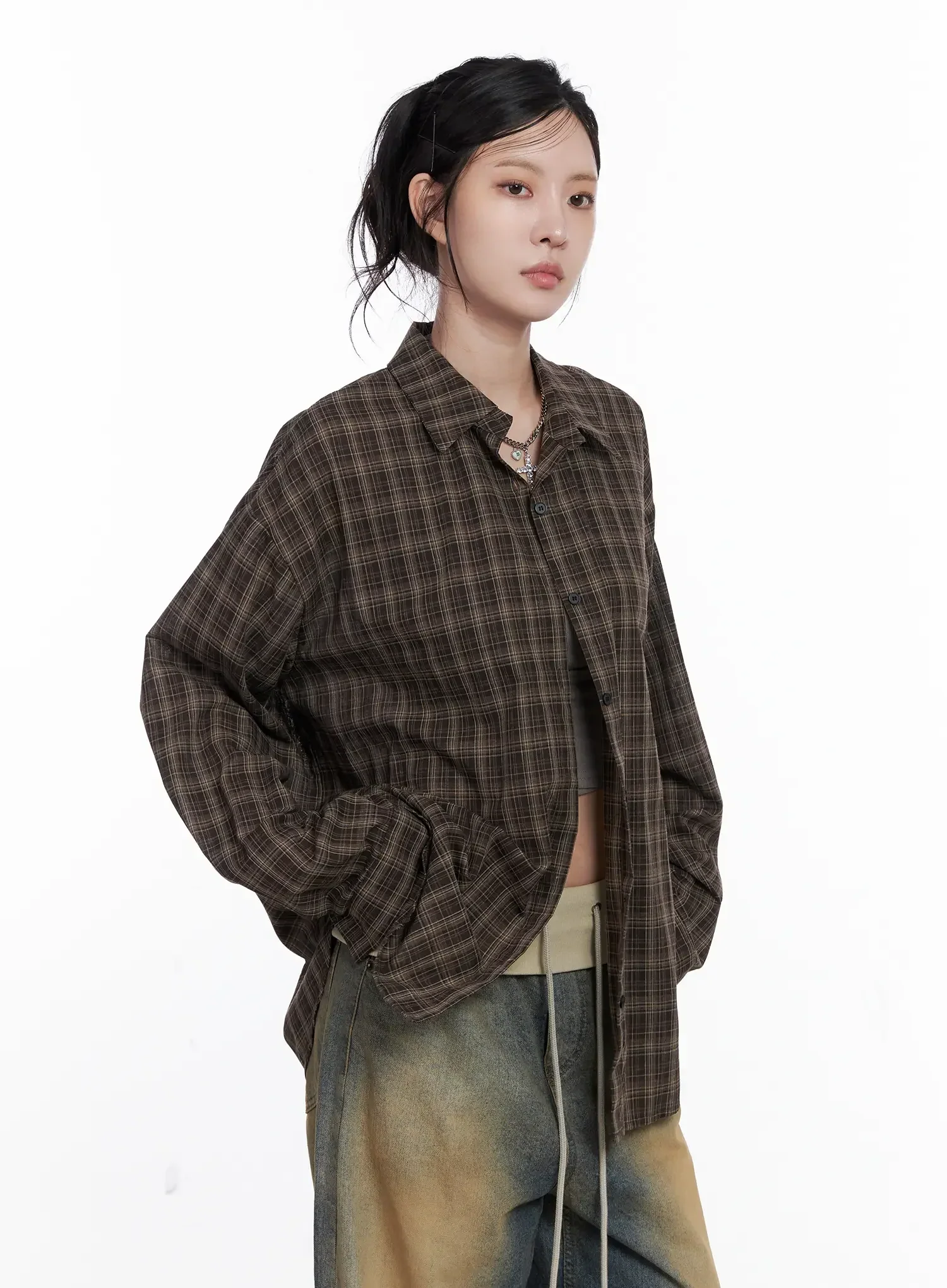 Oversized Plaid Button Up Shirt CS512 - Image 9