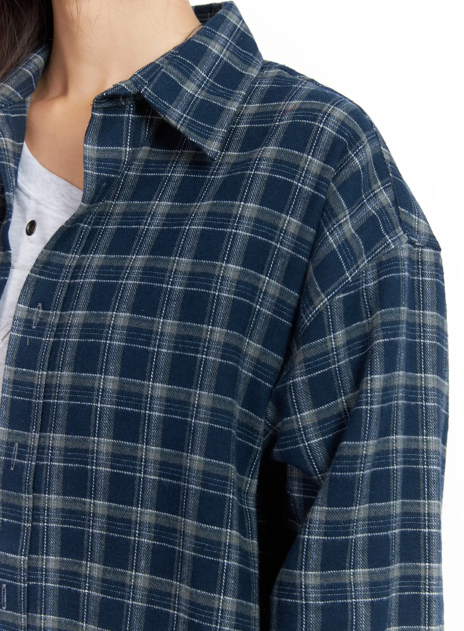 Oversized Plaid Flannel Button-Up Shirt CF504 - Image 5