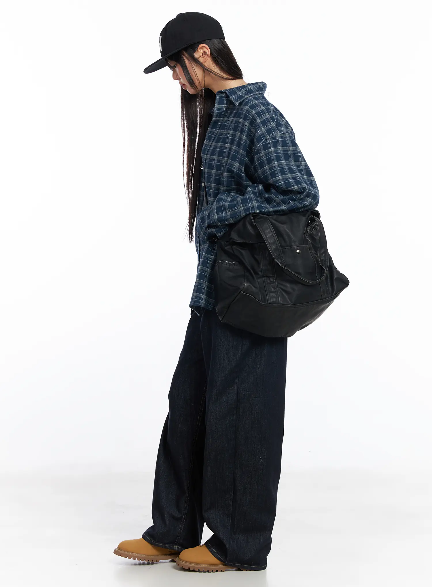 Oversized Plaid Flannel Button-Up Shirt CF504 - Image 7