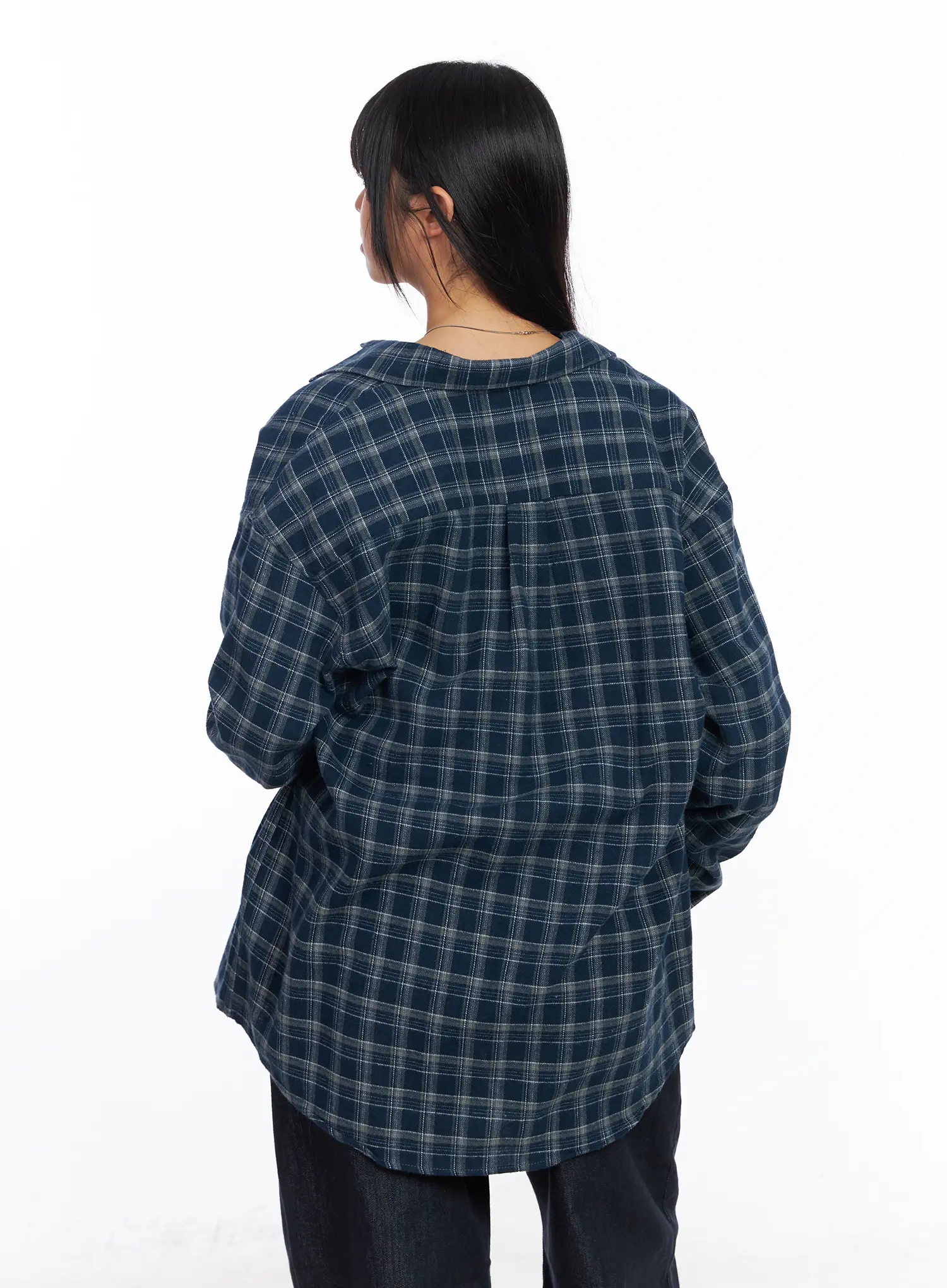 Oversized Plaid Flannel Button-Up Shirt CF504 - Image 9