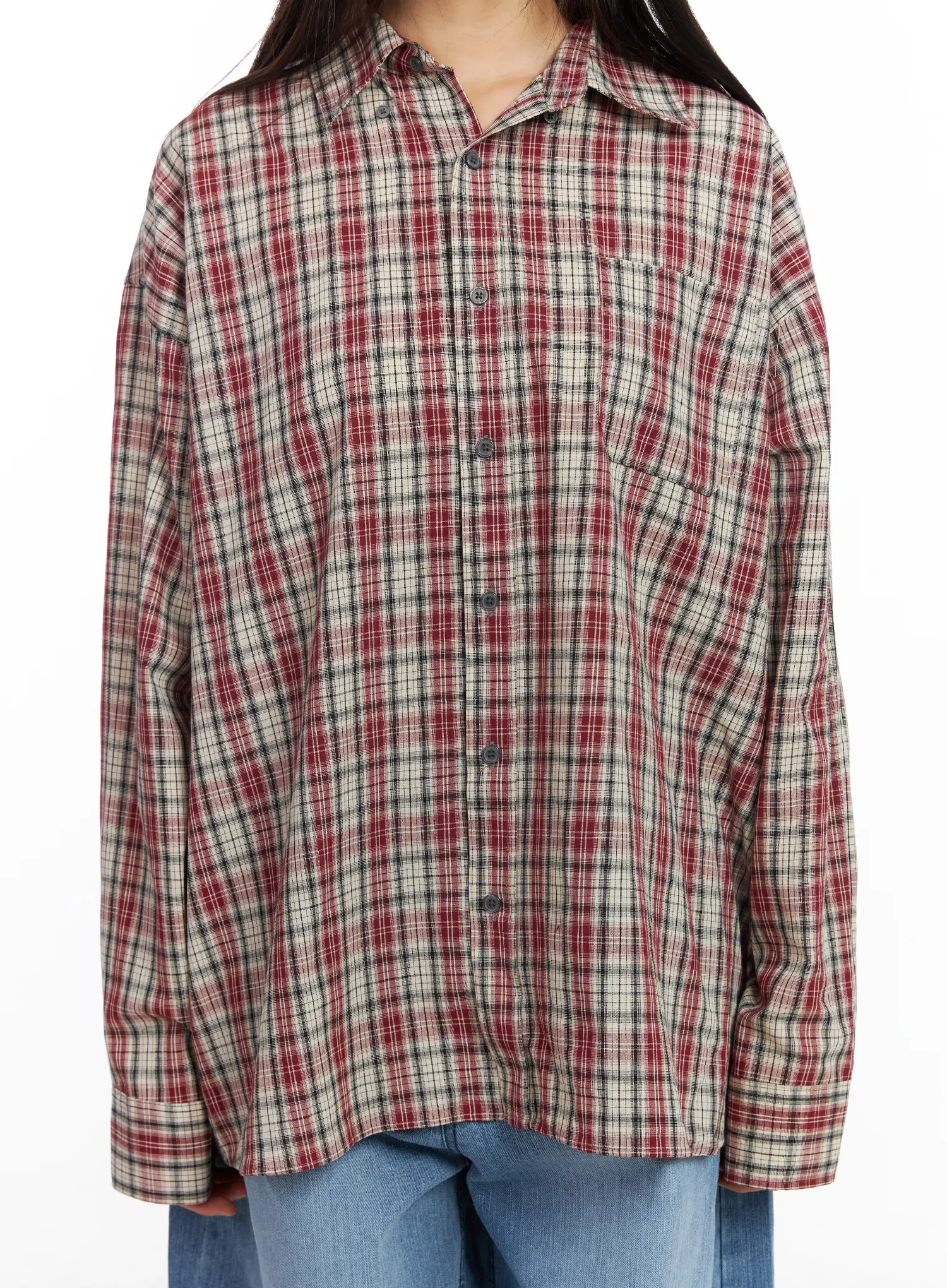 Oversized Plaid Long Sleeve Shirt CF506 - Image 4