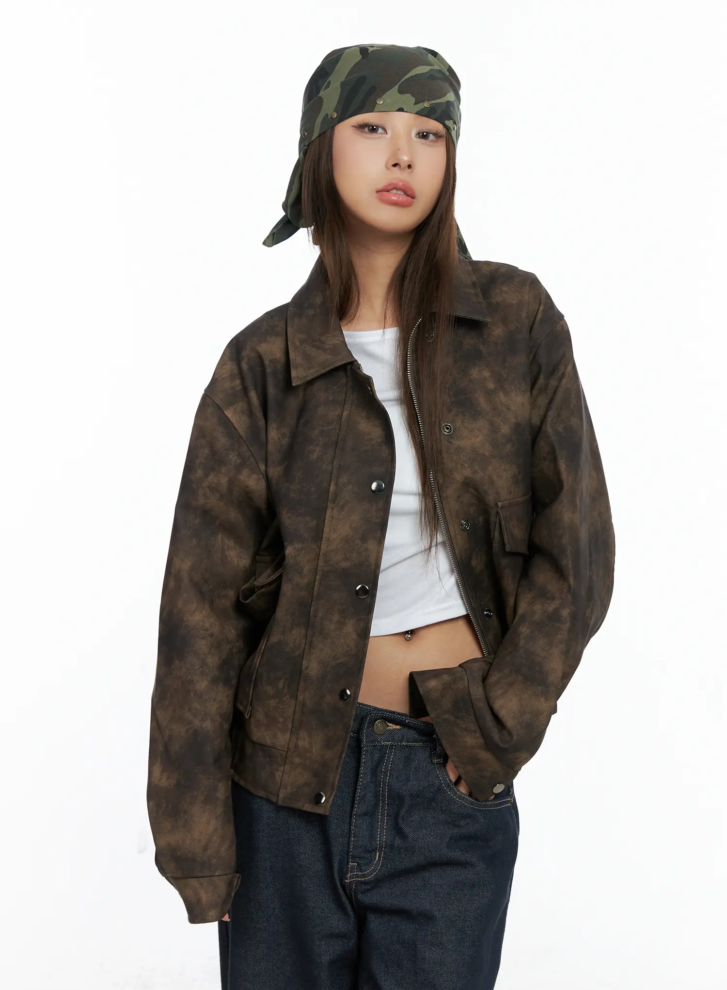Oversized Print Leather Jacket CS505 - Image 2