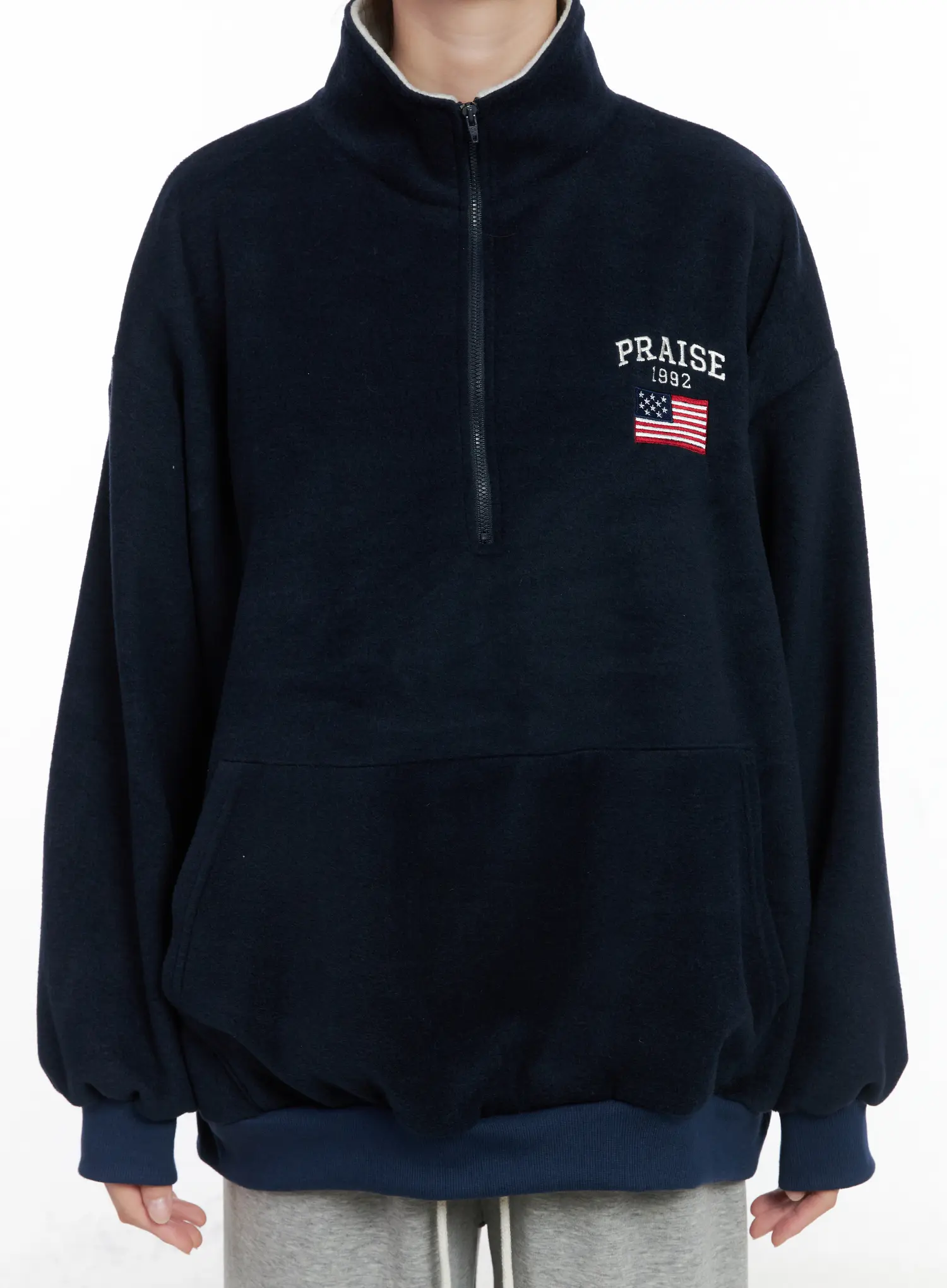 Oversized Quarter-Zip Fleece Pullover CN518 - Image 3