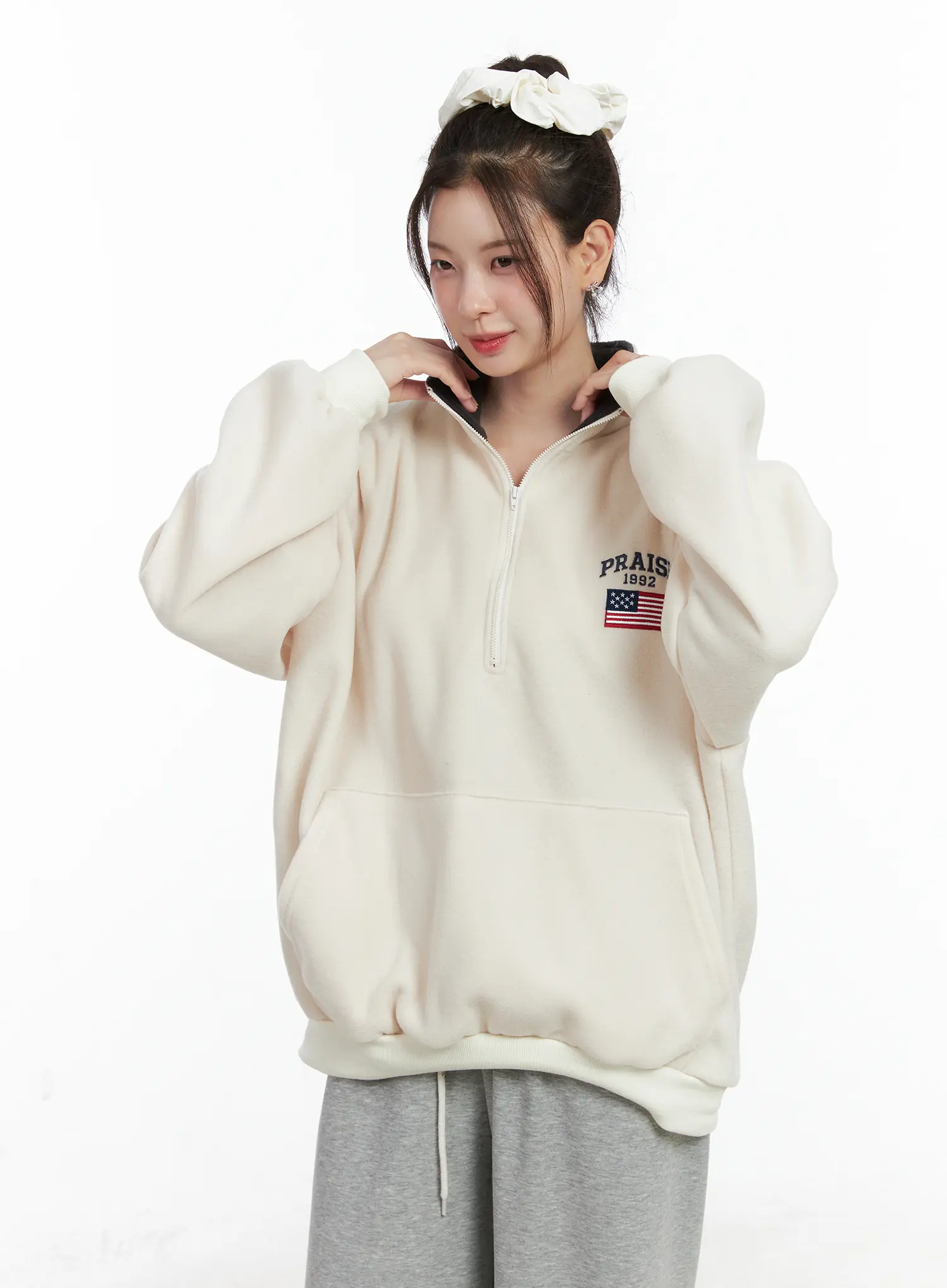Oversized Quarter-Zip Fleece Pullover CN518 - Image 7