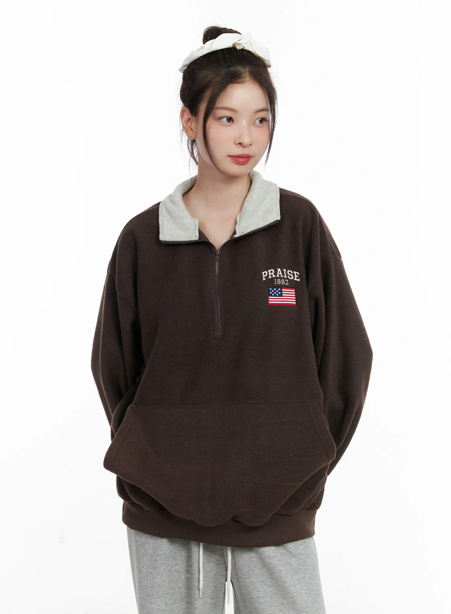 Oversized Quarter-Zip Fleece Pullover CN518 - Image 8