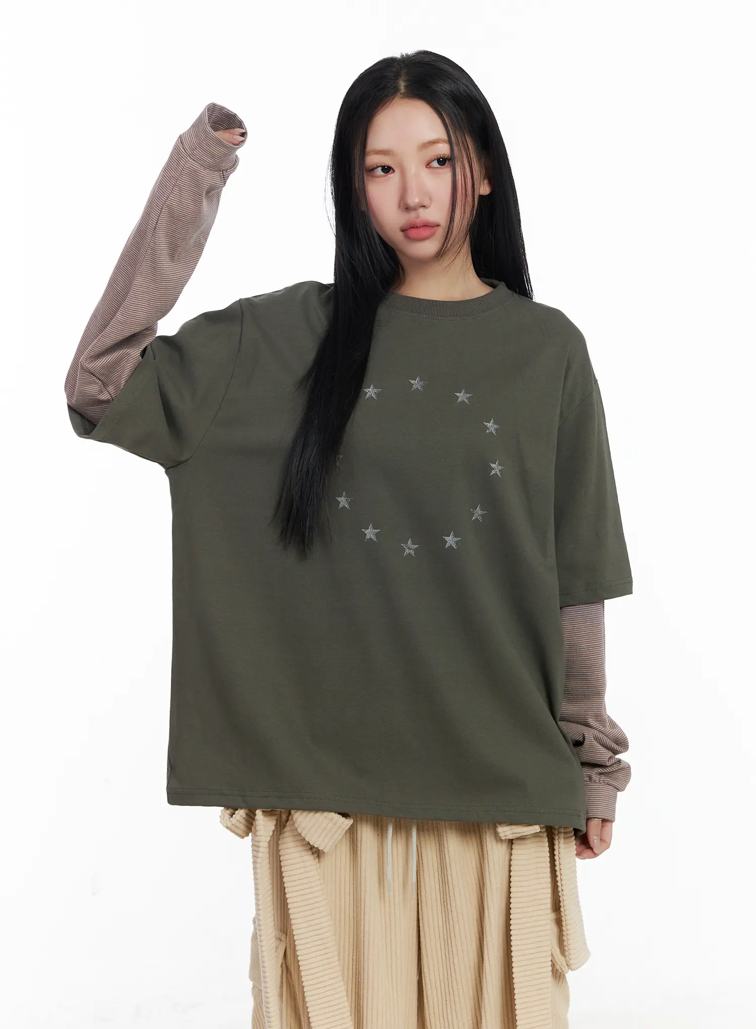 Oversized Star Print Layered Long Sleeve Tee CJ514 - Image 2