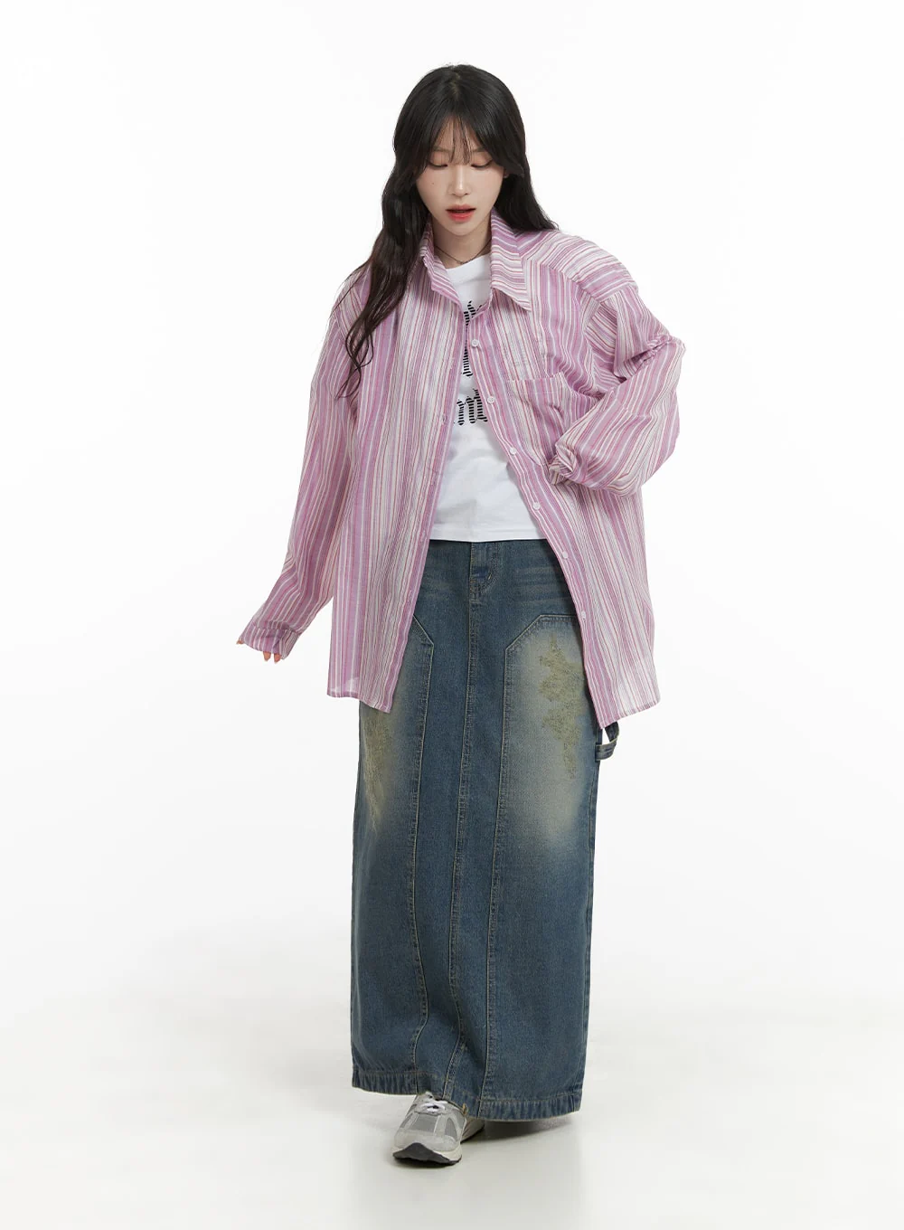Oversized Stripe Cotton Shirt CA408 - Image 2