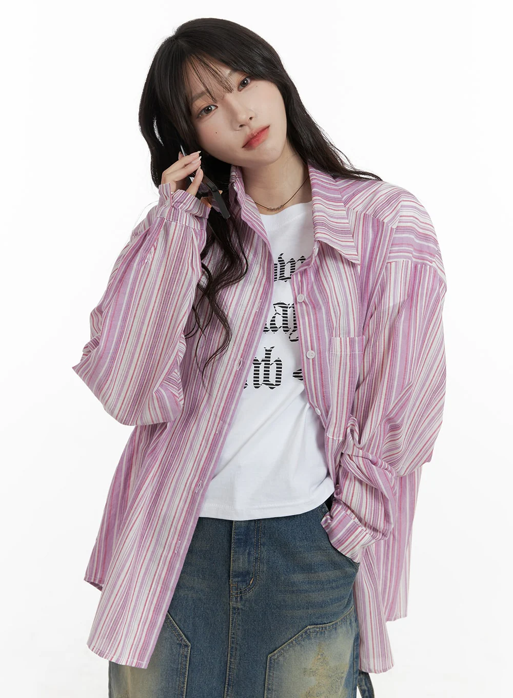 Oversized Stripe Cotton Shirt CA408 - Image 3