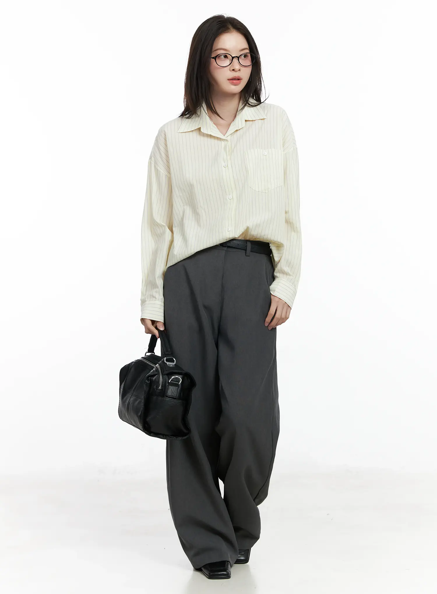 Oversized Striped Button-Up Shirt IF525