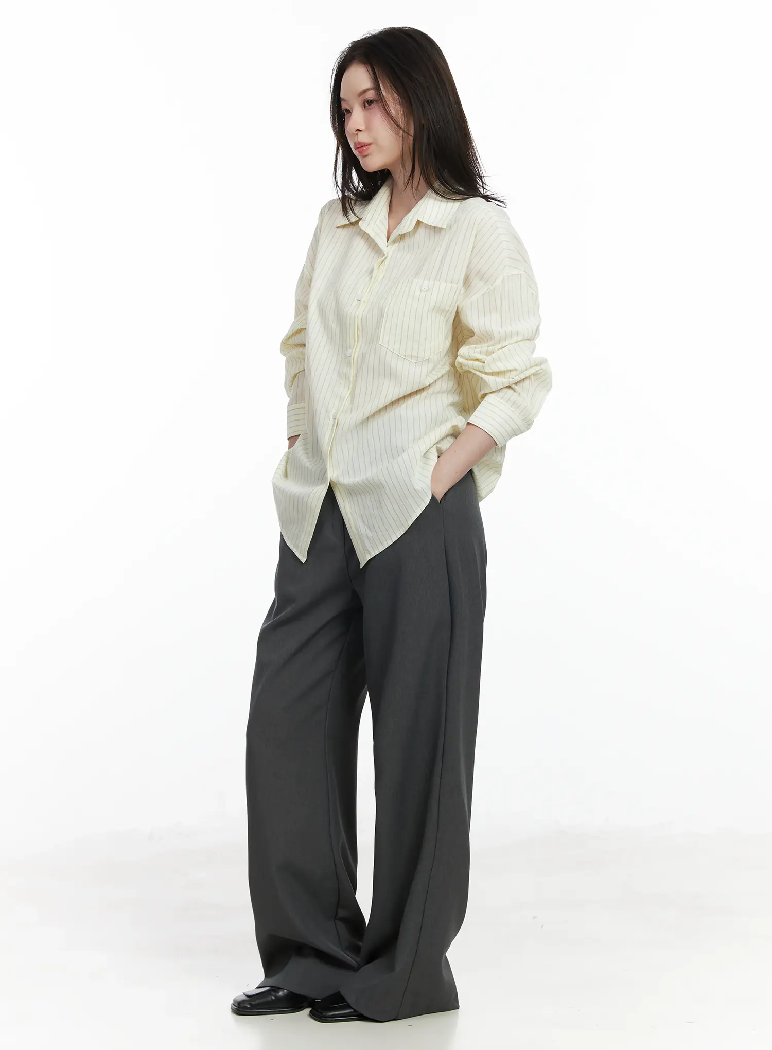 Oversized Striped Button-Up Shirt IF525 - Image 4