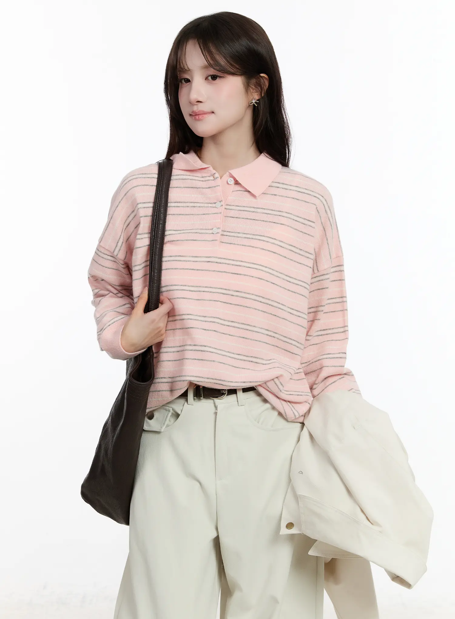 Oversized Striped Collar Knit Top CM510