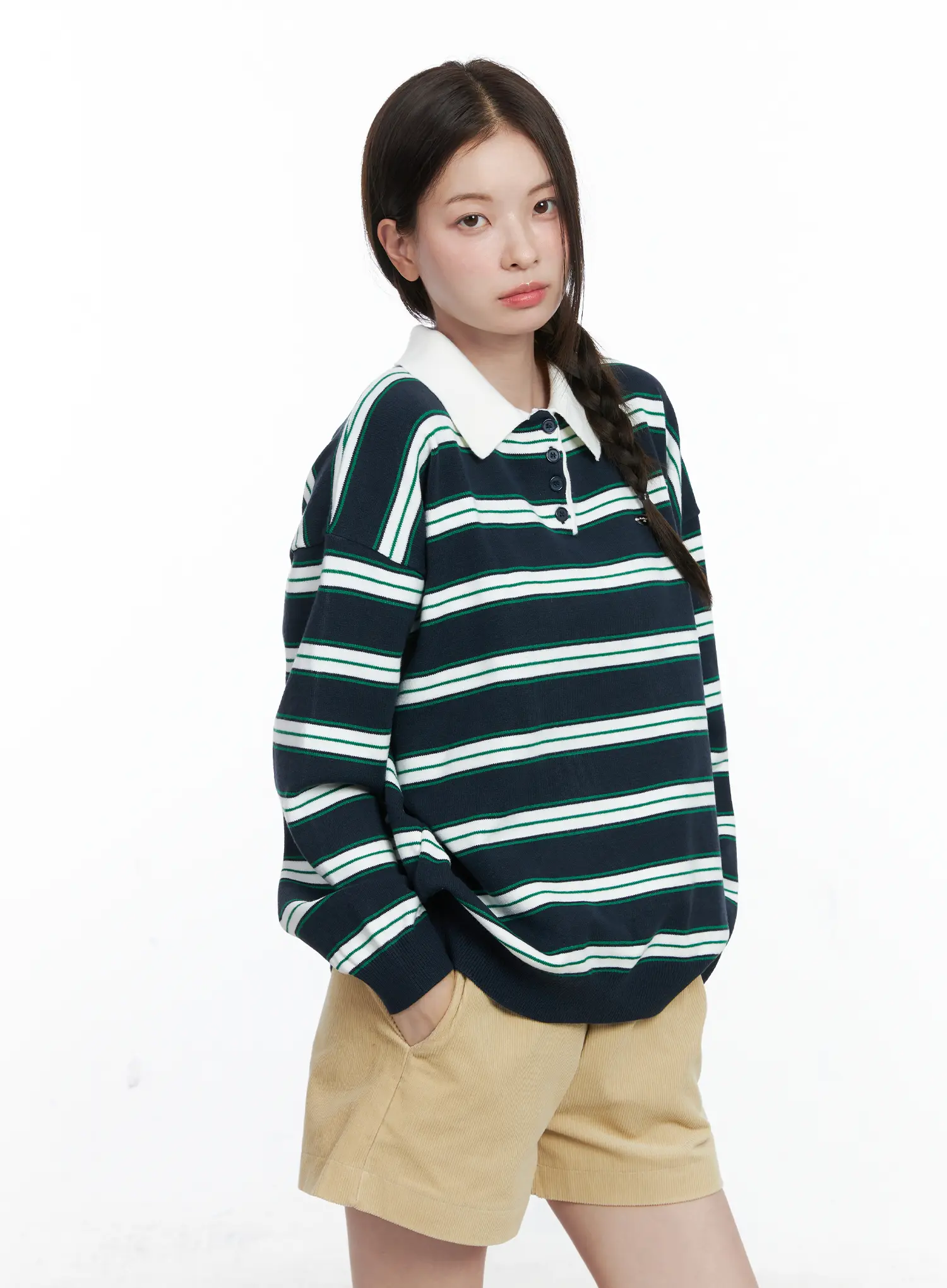 Oversized Striped Long Sleeve Collared Shirt CO503 - Image 2
