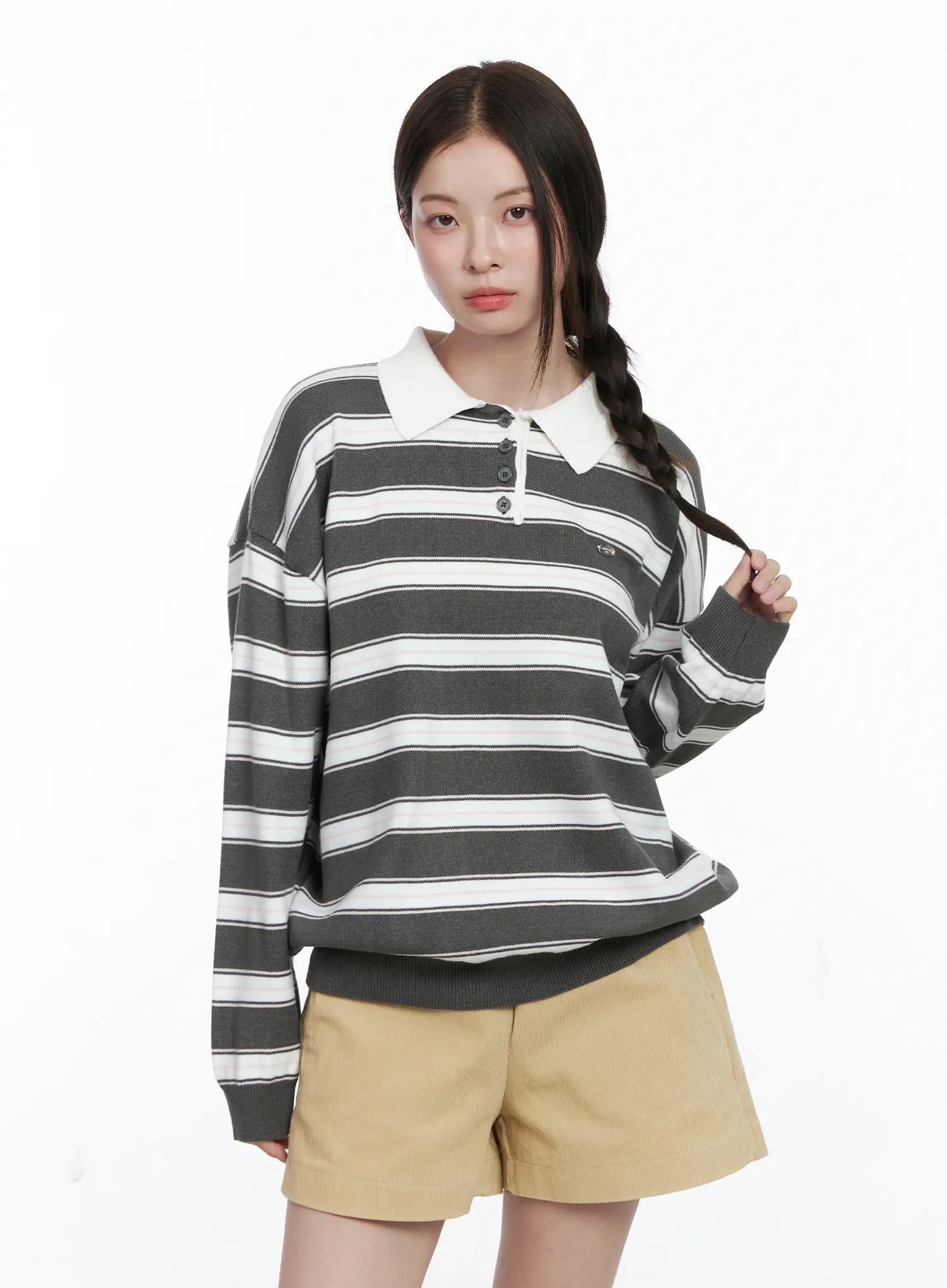 Oversized Striped Long Sleeve Collared Shirt CO503 - Image 5