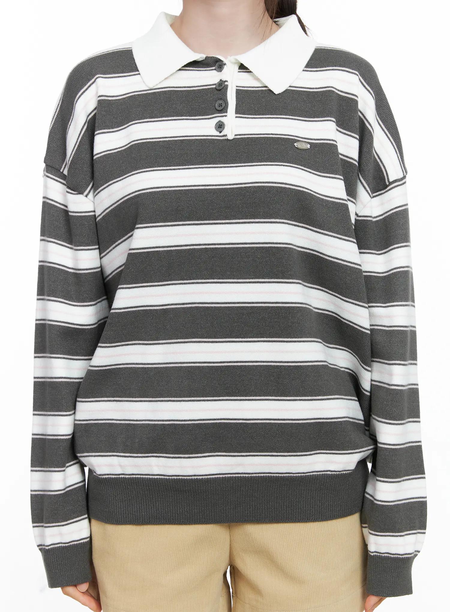 Oversized Striped Long Sleeve Collared Shirt CO503 - Image 7