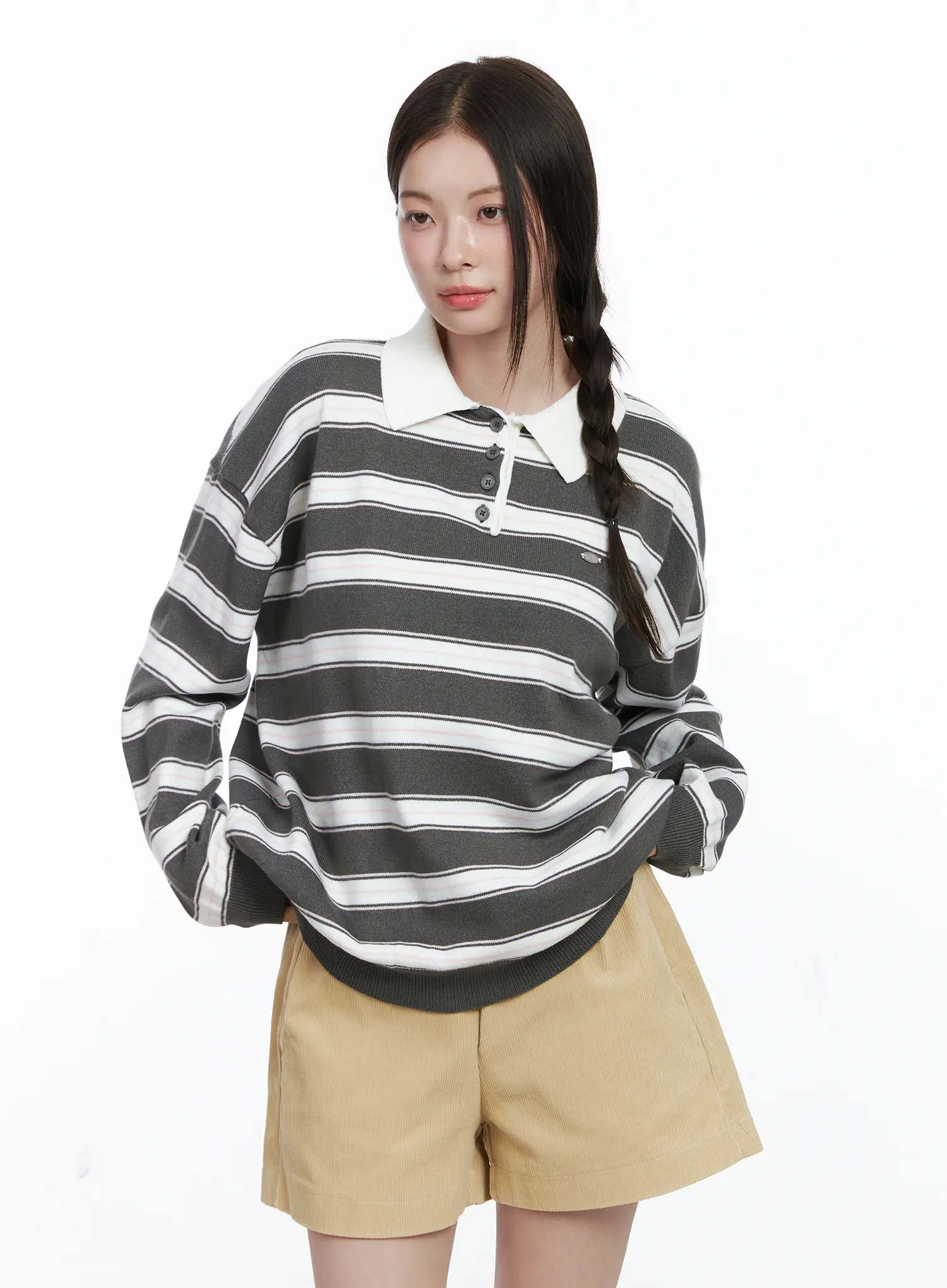 Oversized Striped Long Sleeve Collared Shirt CO503 - Image 8