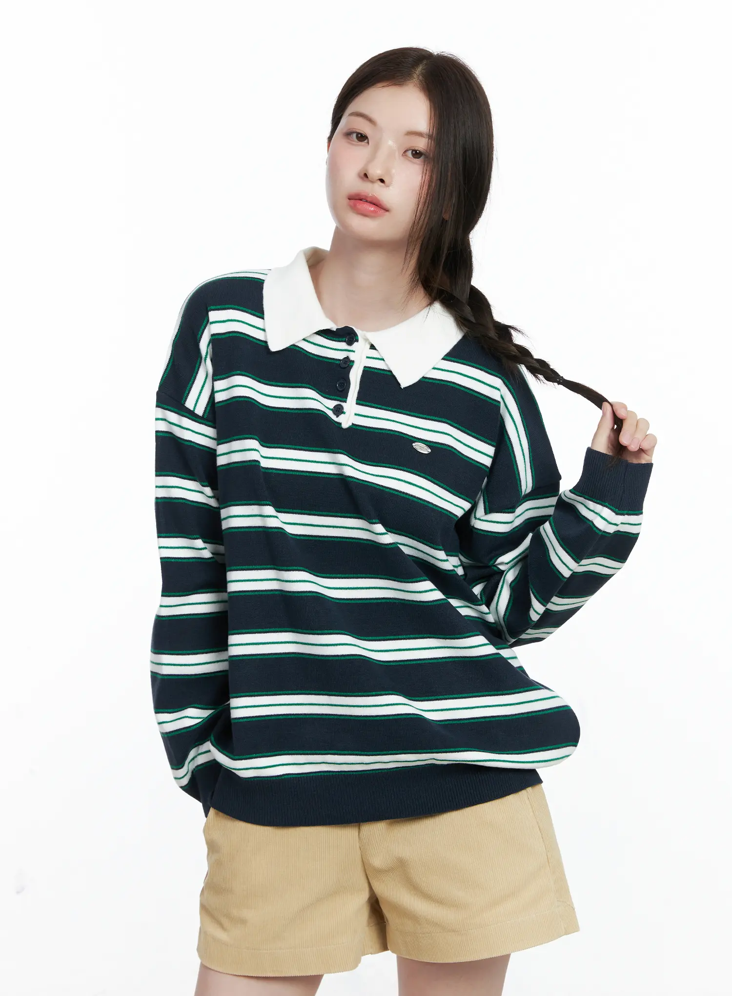 Oversized Striped Long Sleeve Collared Shirt CO503 - Image 9