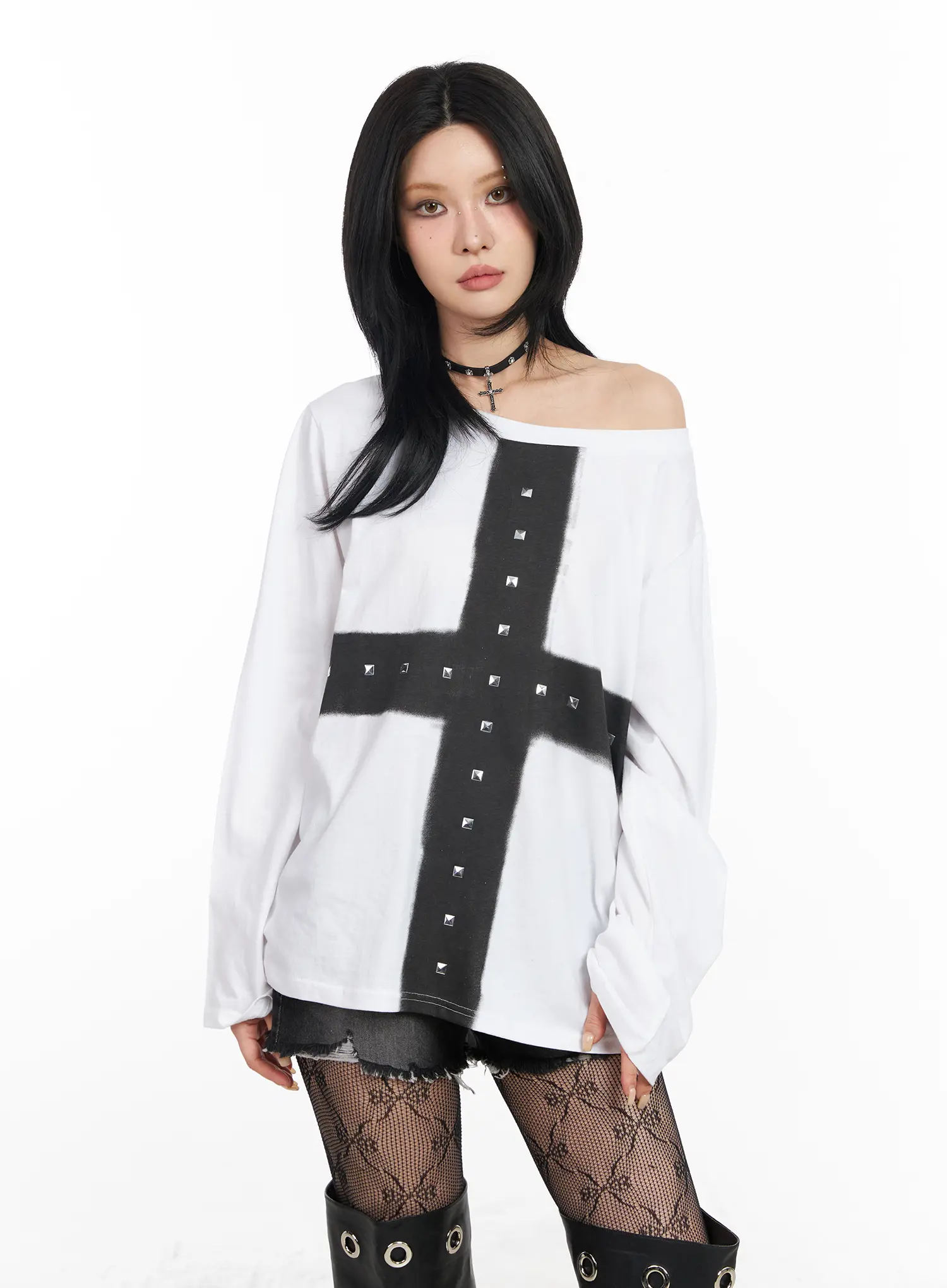 Oversized Studded Off-Shoulder Top CF527 - Image 5