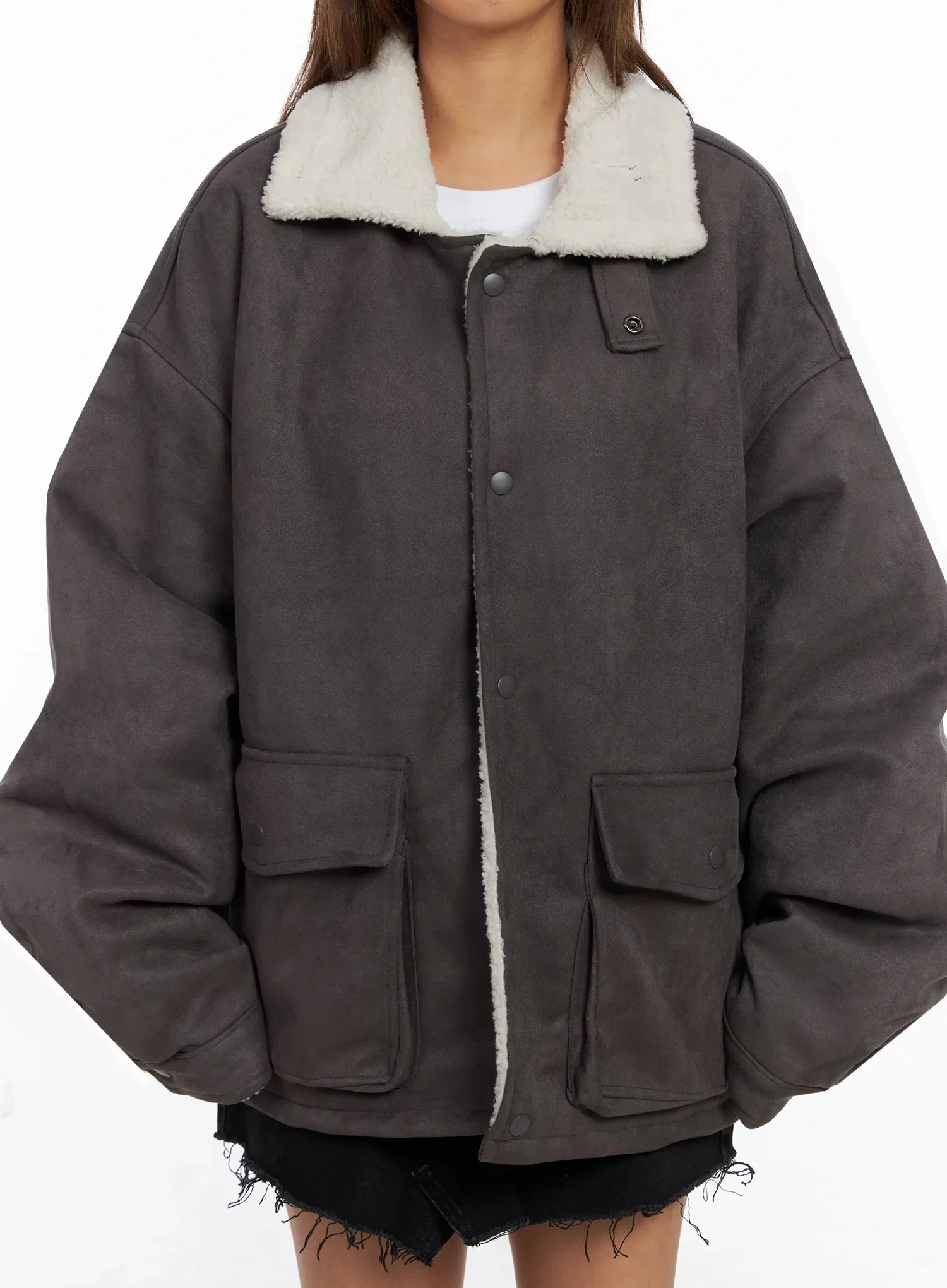 Oversized Suede Shearling Jacket IN528 - Image 3