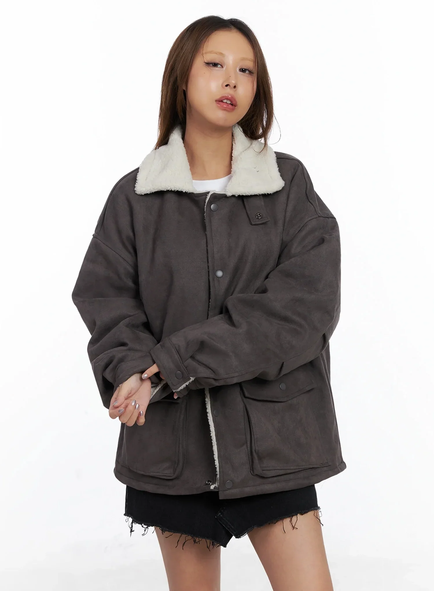Oversized Suede Shearling Jacket IN528 - Image 6