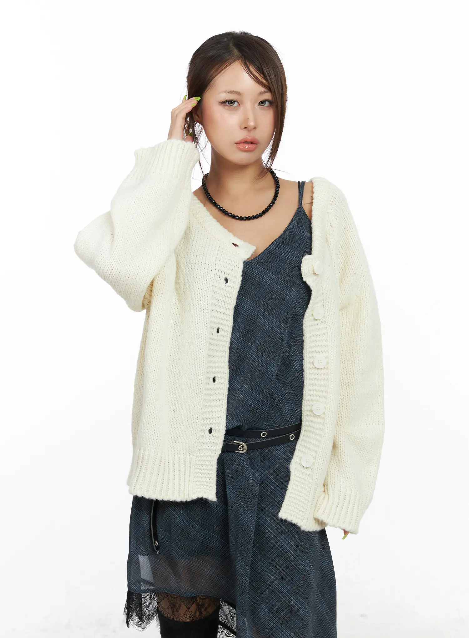 Oversized Two-Way Buttoned Cardigan CF511 - Image 3