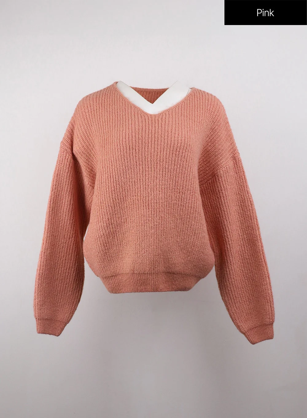 Oversized V-Neck Solid Long Sleeve Sweater OJ411 - Image 12