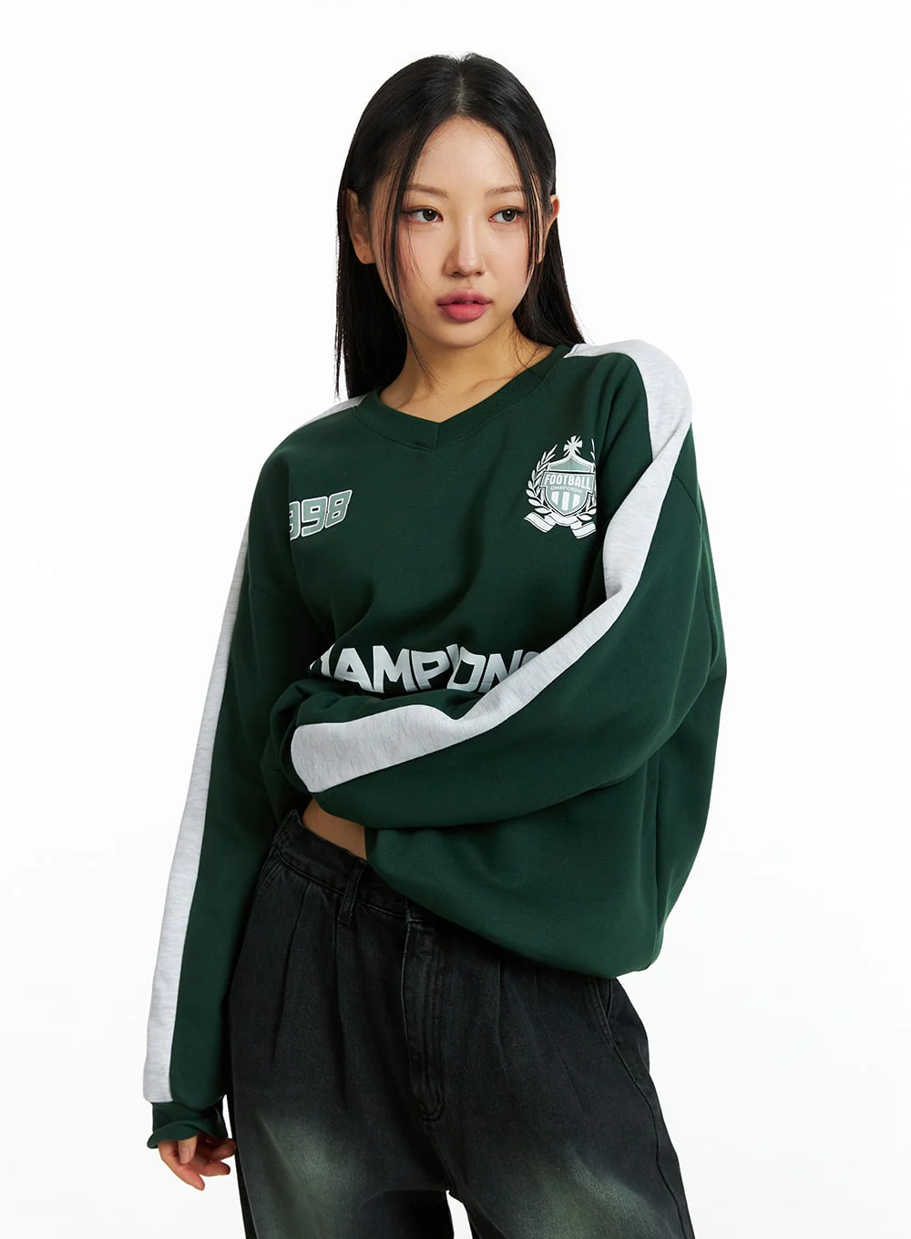 Oversized V Neck Sweatshirt IN322 - Image 3