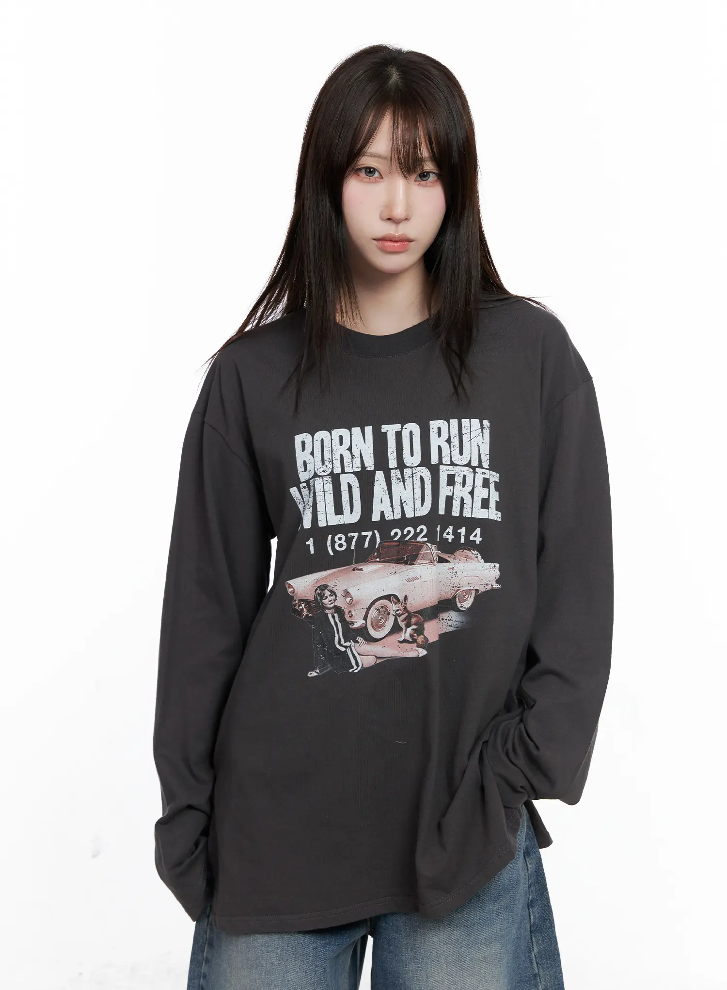 Oversized Vintage Print Long Sleeve Tee CO520 - Image 13