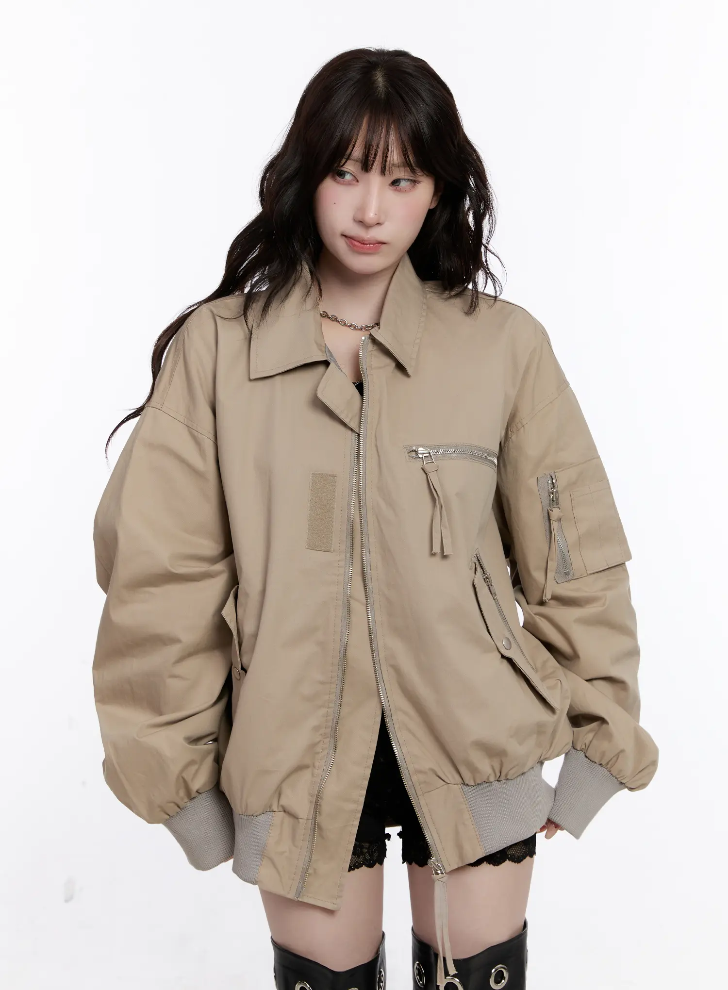 Oversized Zip-Up Bomber Jacket CS530 - Image 10