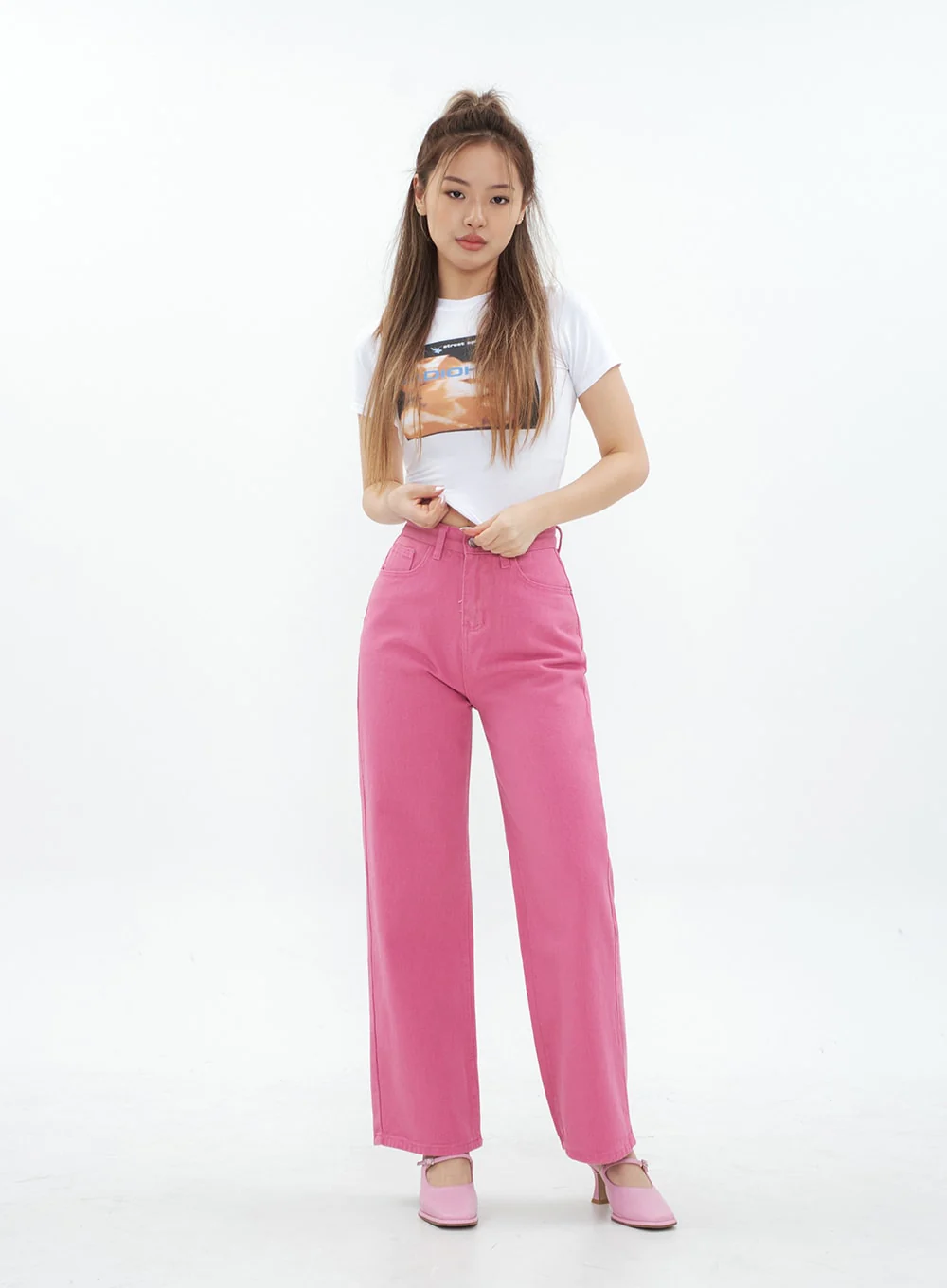 Pink Color Wide Leg Cotton Pants CM18 - Image 12