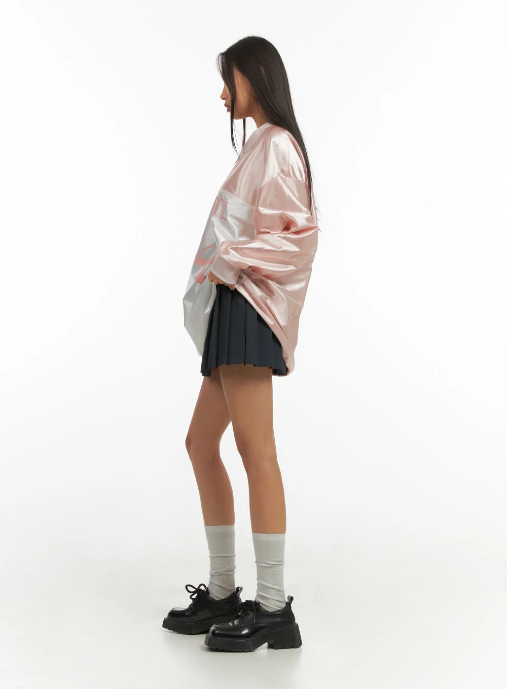 Pink Lettered Poly Sweat V-Neck Hoodie IO409 - Image 10