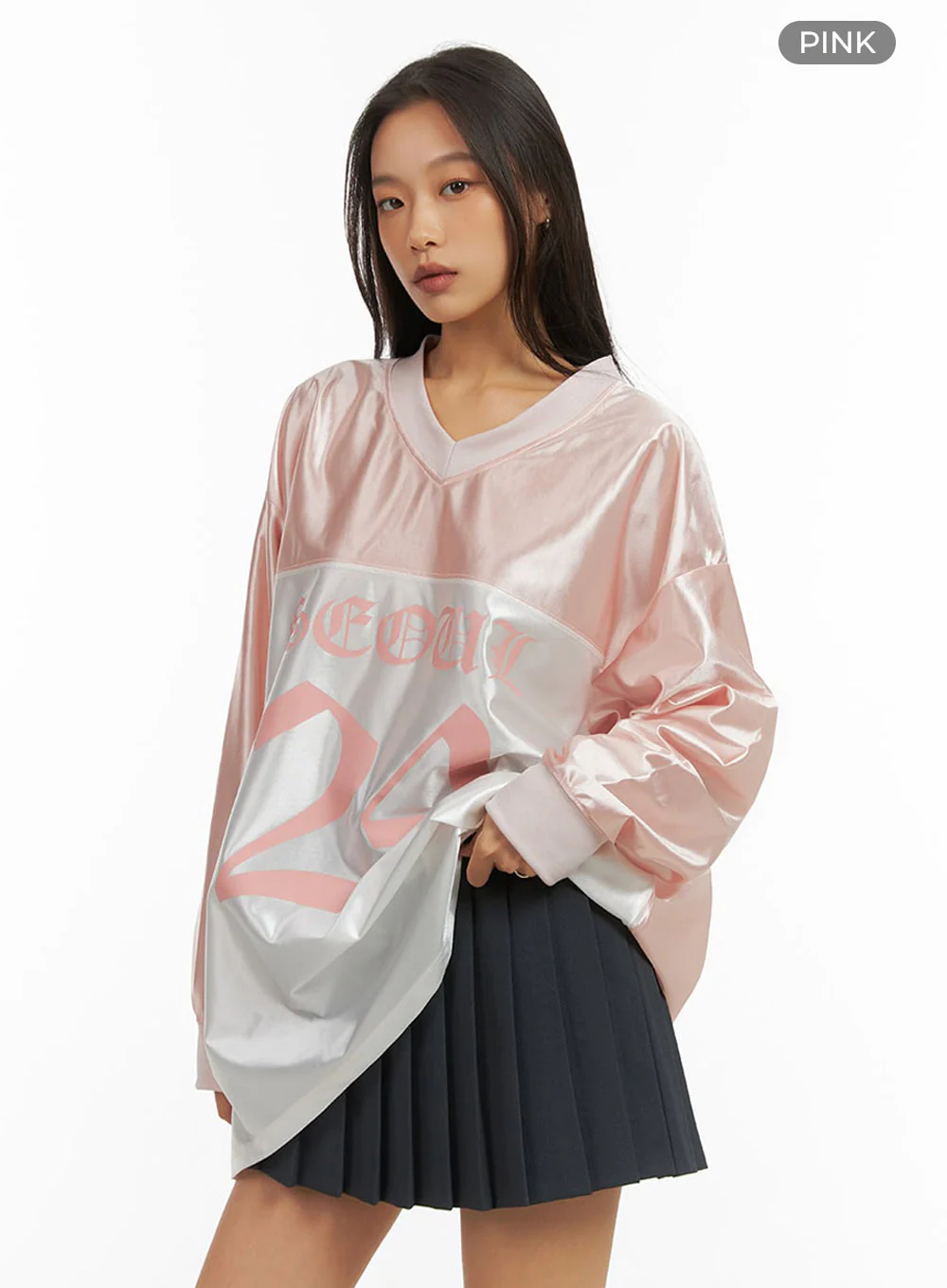 Pink Lettered Poly Sweat V-Neck Hoodie IO409 - Image 15
