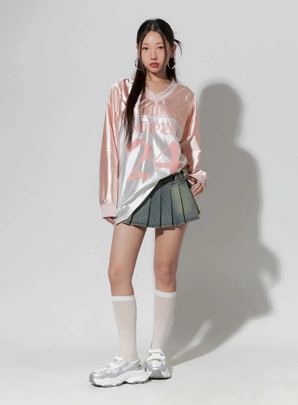 Pink Lettered Poly Sweat V-Neck Hoodie IO409 - Image 16