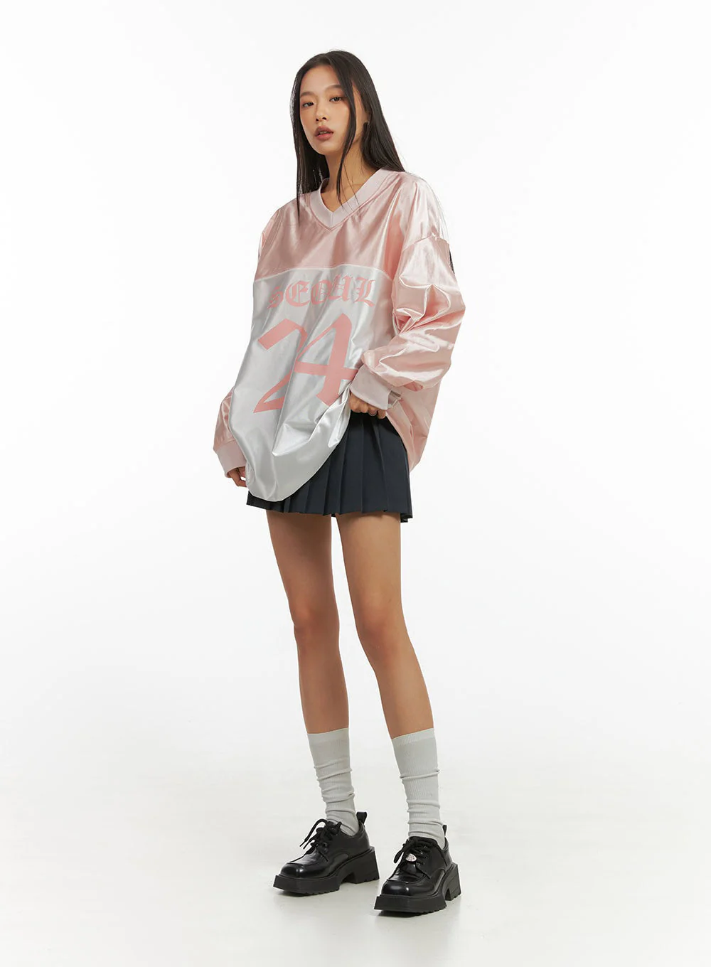 Pink Lettered Poly Sweat V-Neck Hoodie IO409 - Image 3