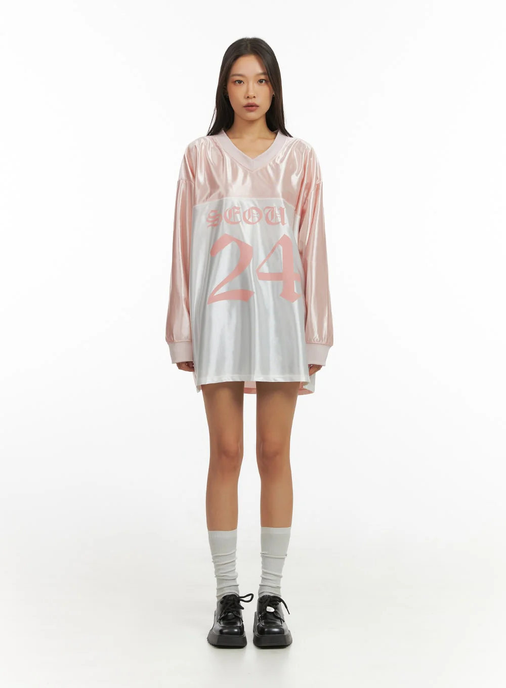 Pink Lettered Poly Sweat V-Neck Hoodie IO409 - Image 5