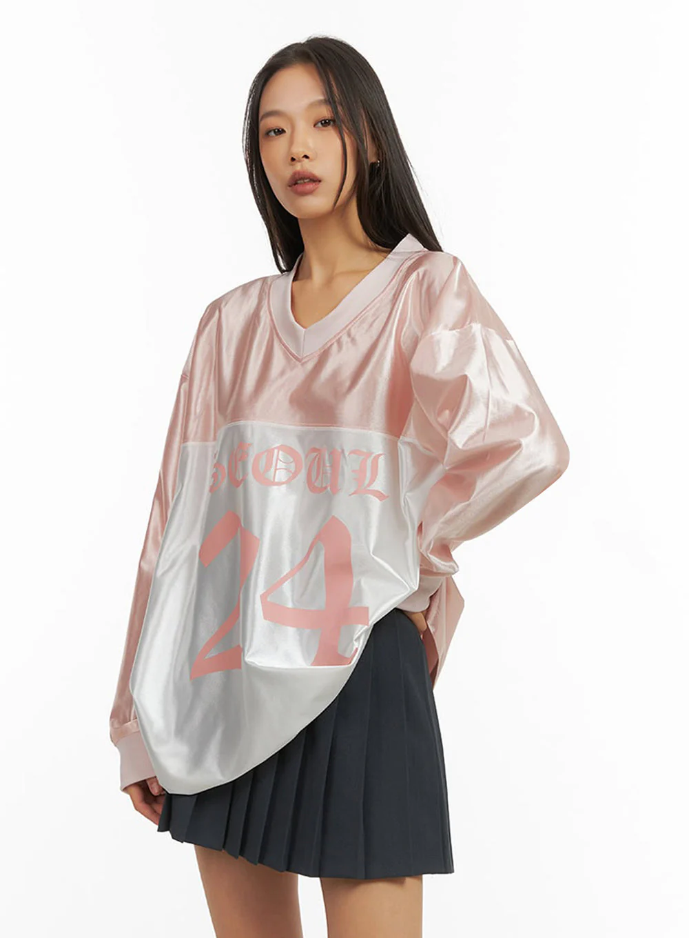 Pink Lettered Poly Sweat V-Neck Hoodie IO409 - Image 6