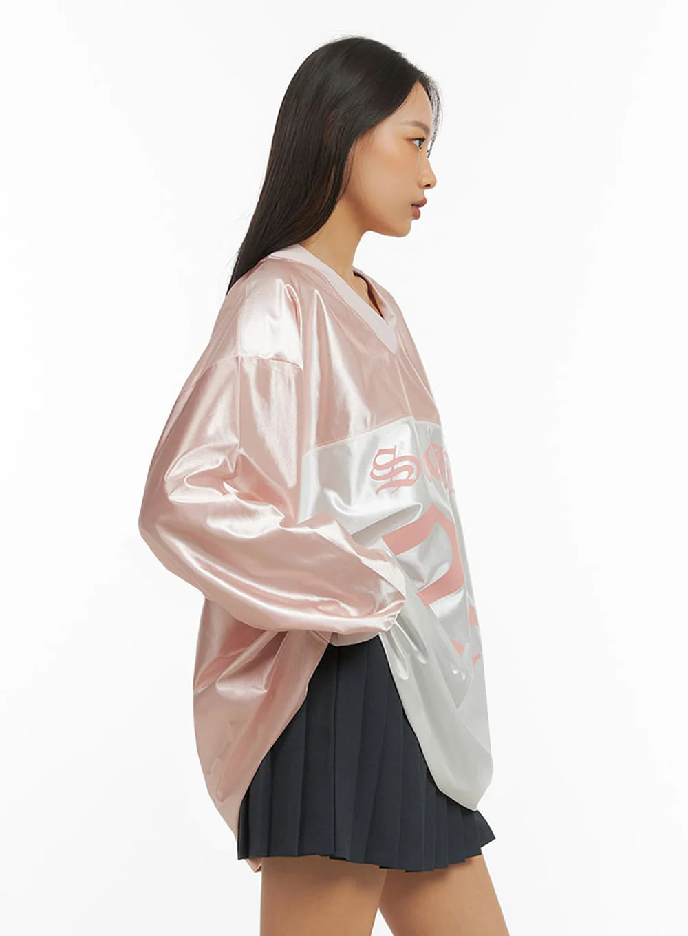 Pink Lettered Poly Sweat V-Neck Hoodie IO409 - Image 7