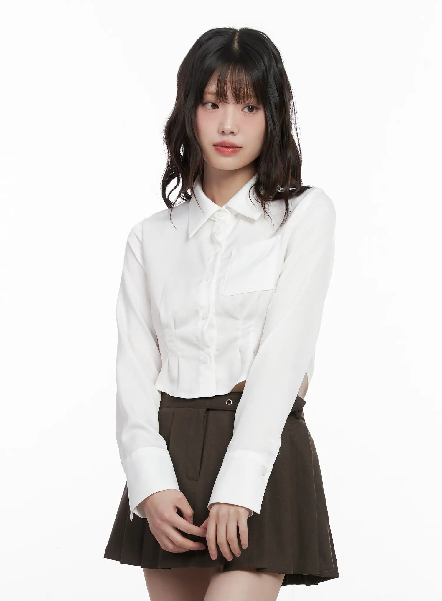 Pintuck Cropped Shirt CN510 - Image 2