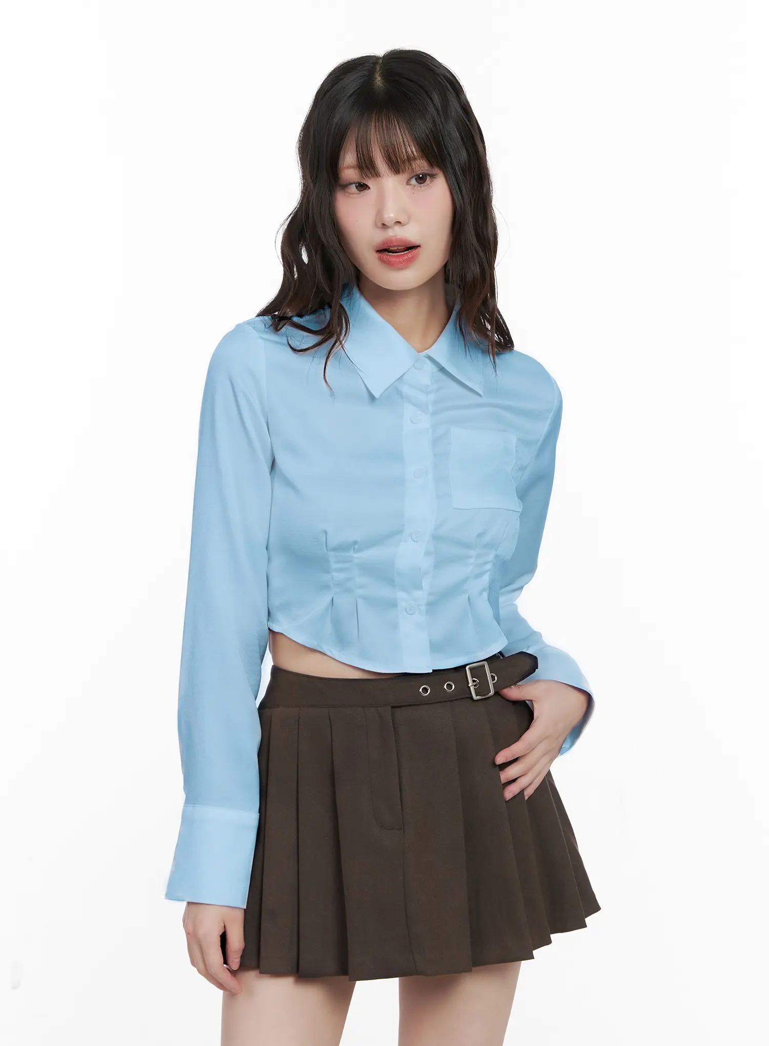 Pintuck Cropped Shirt CN510 - Image 8