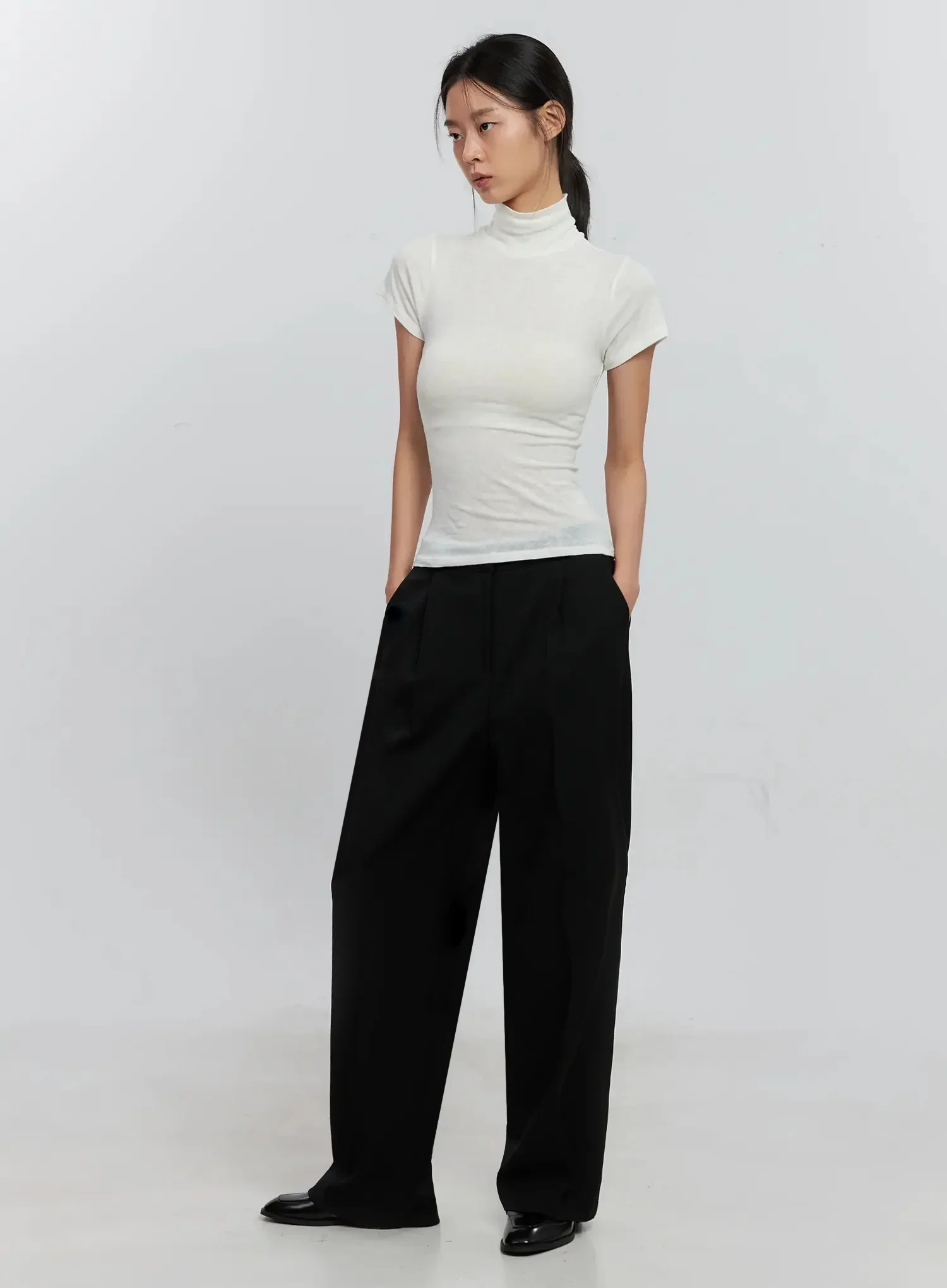 Pintuck Wide-Leg Slacks IS516 - Image 14