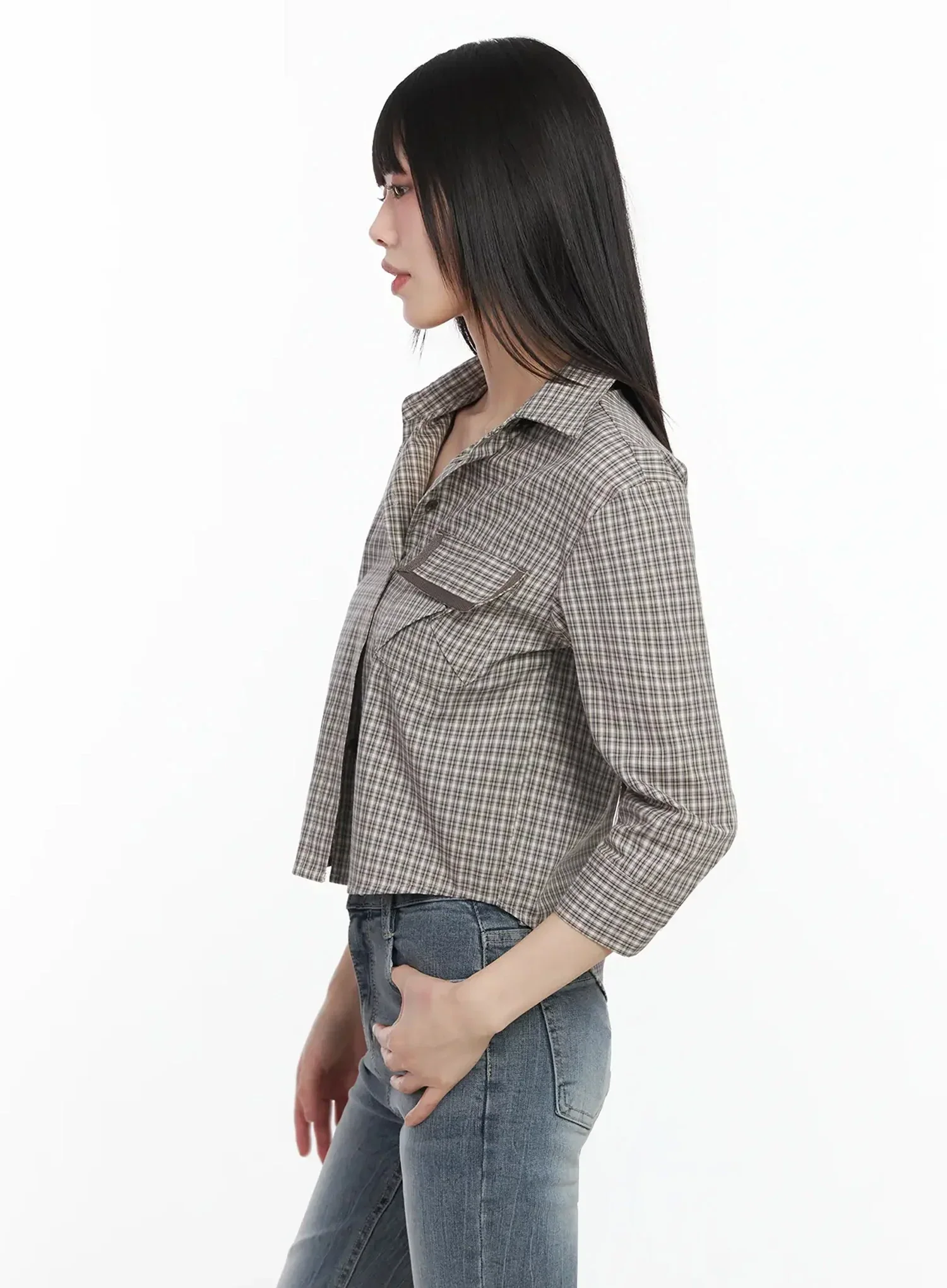 Plaid 3/4 Sleeve Shirt IM523 - Image 8