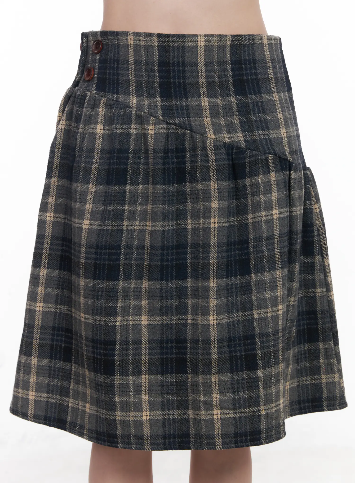 Plaid Button Detail Flare Midi Skirt CJ520 - Image 11