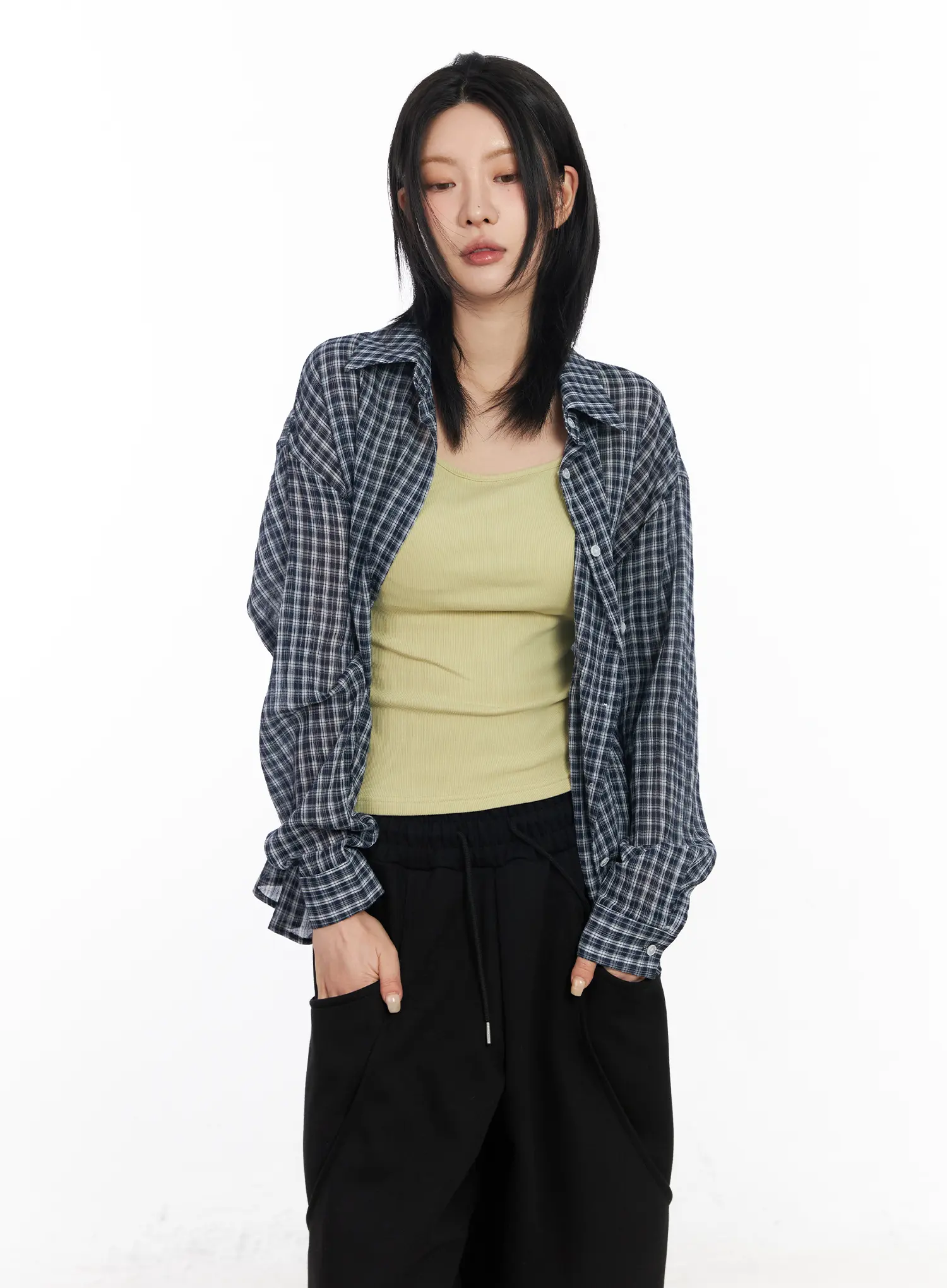 Plaid Button-Up Long Sleeve Shirt CF526 - Image 5