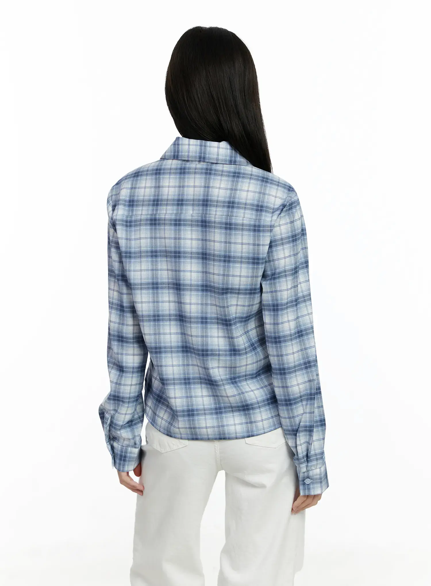 Plaid Crop Long Sleeve Shirt F502 - Image 10