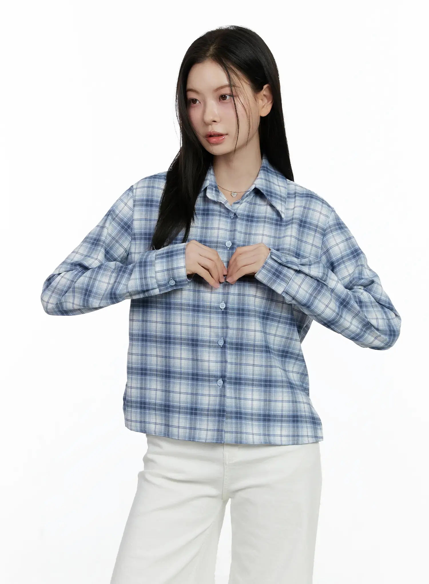 Plaid Crop Long Sleeve Shirt F502 - Image 4