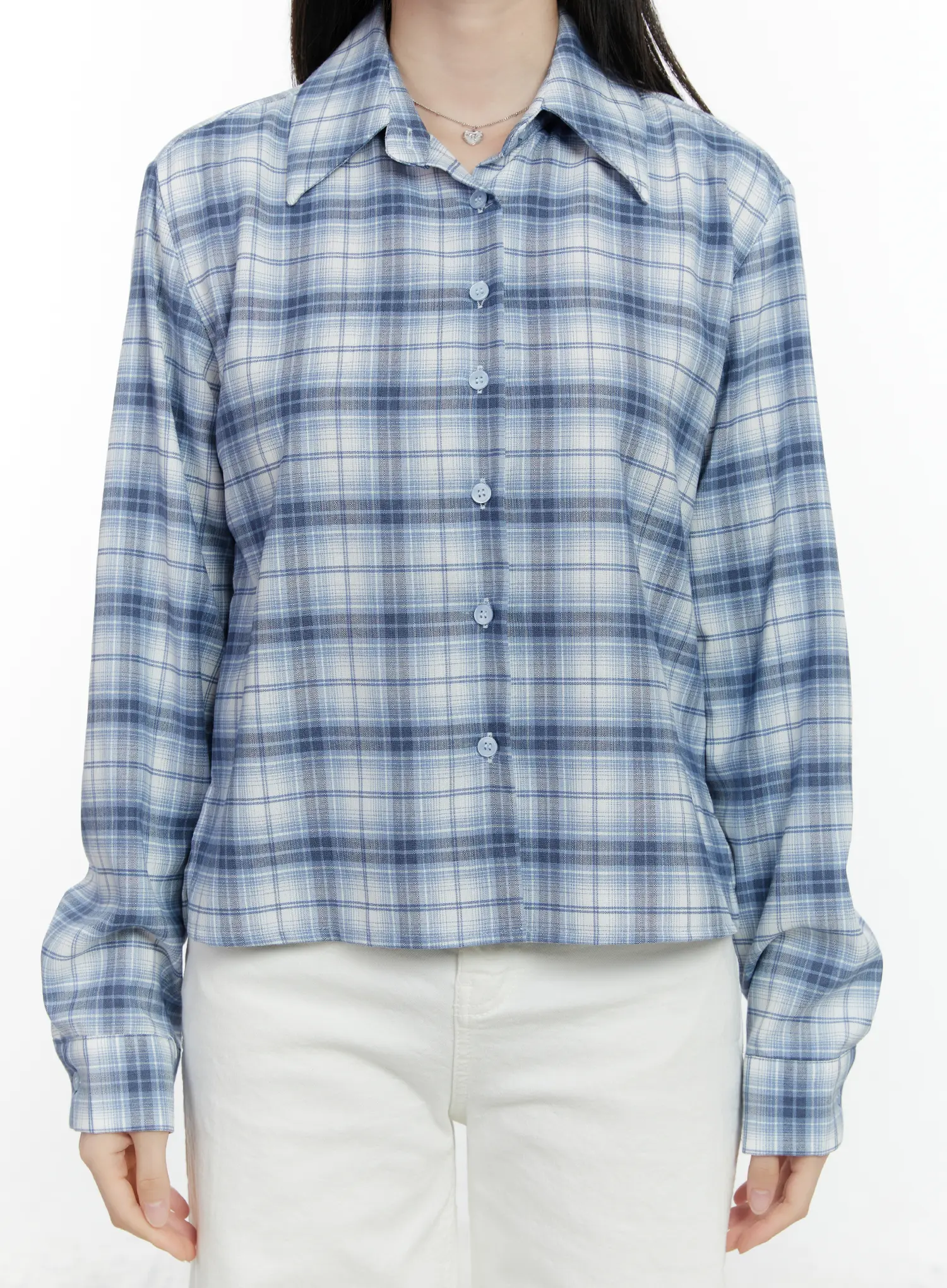 Plaid Crop Long Sleeve Shirt F502 - Image 5