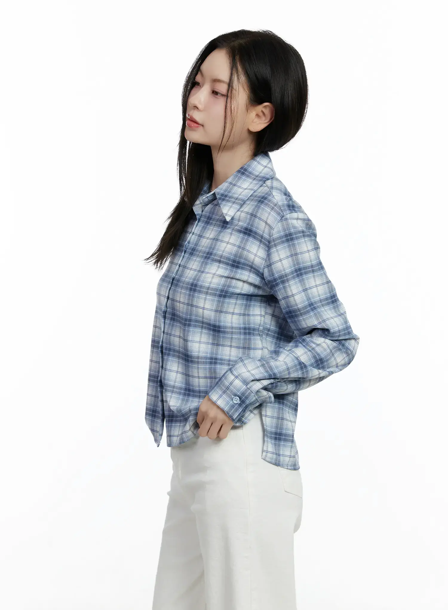 Plaid Crop Long Sleeve Shirt F502 - Image 7