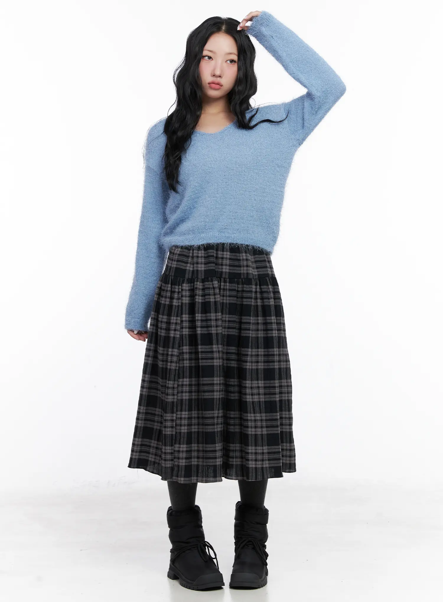 Plaid Flare Maxi Skirt CN514 - Image 5