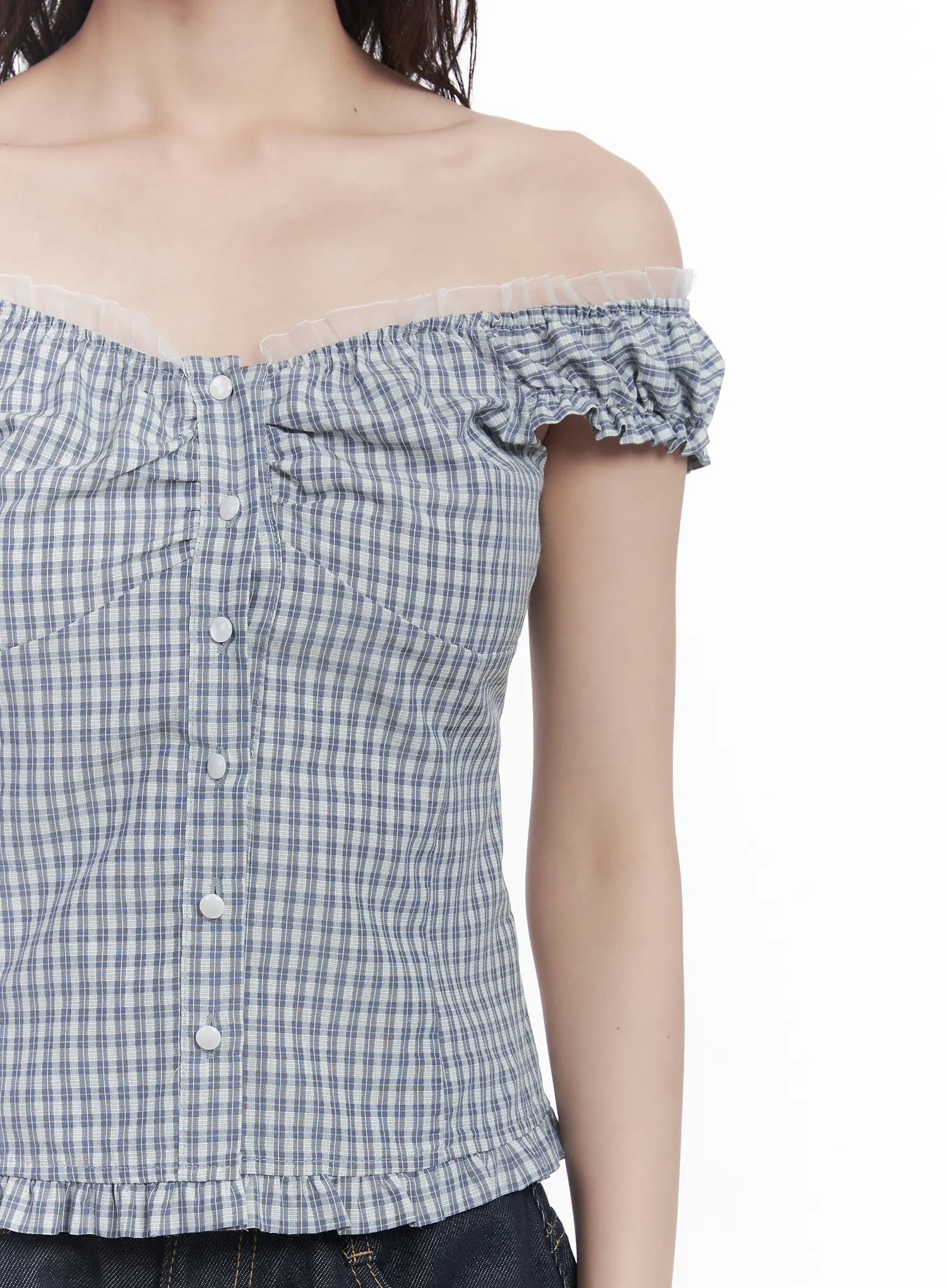 Plaid Frill Off-Shoulder Top CU519 - Image 5