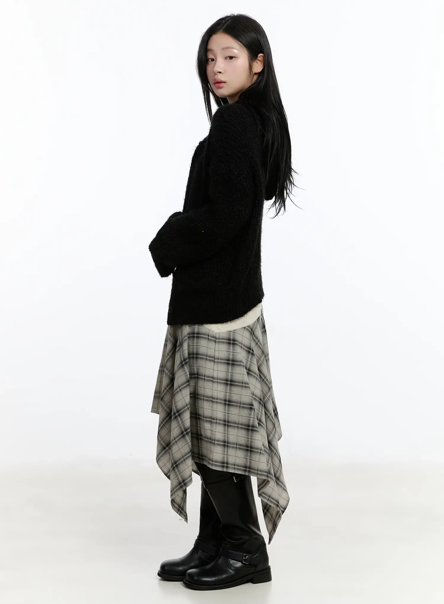 Plaid Layered Asymmetric Skirt F516 - Image 13